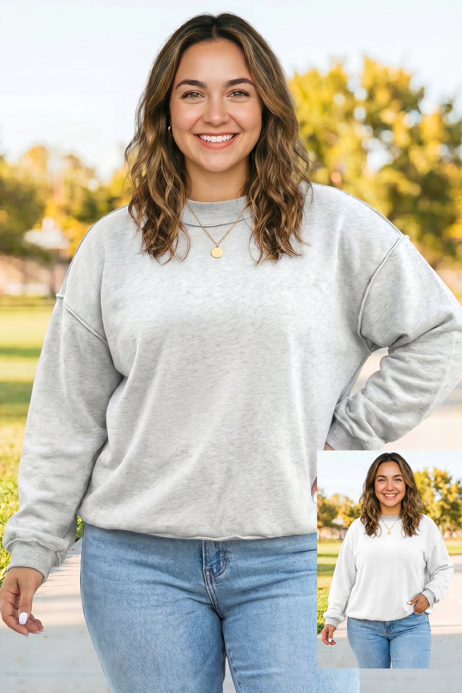 Light Grey Exposed Seam Detail Reversible Double Wear Plus Size Sweatshirt