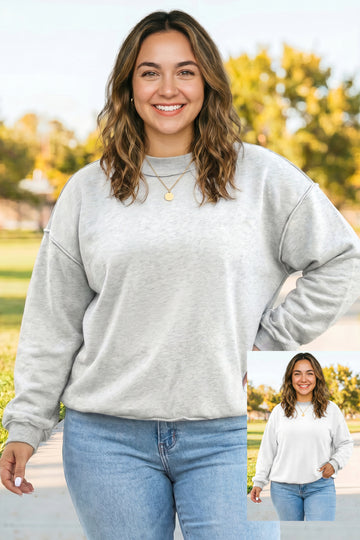 Light Grey Exposed Seam Detail Reversible Double Wear Plus Size Sweatshirt