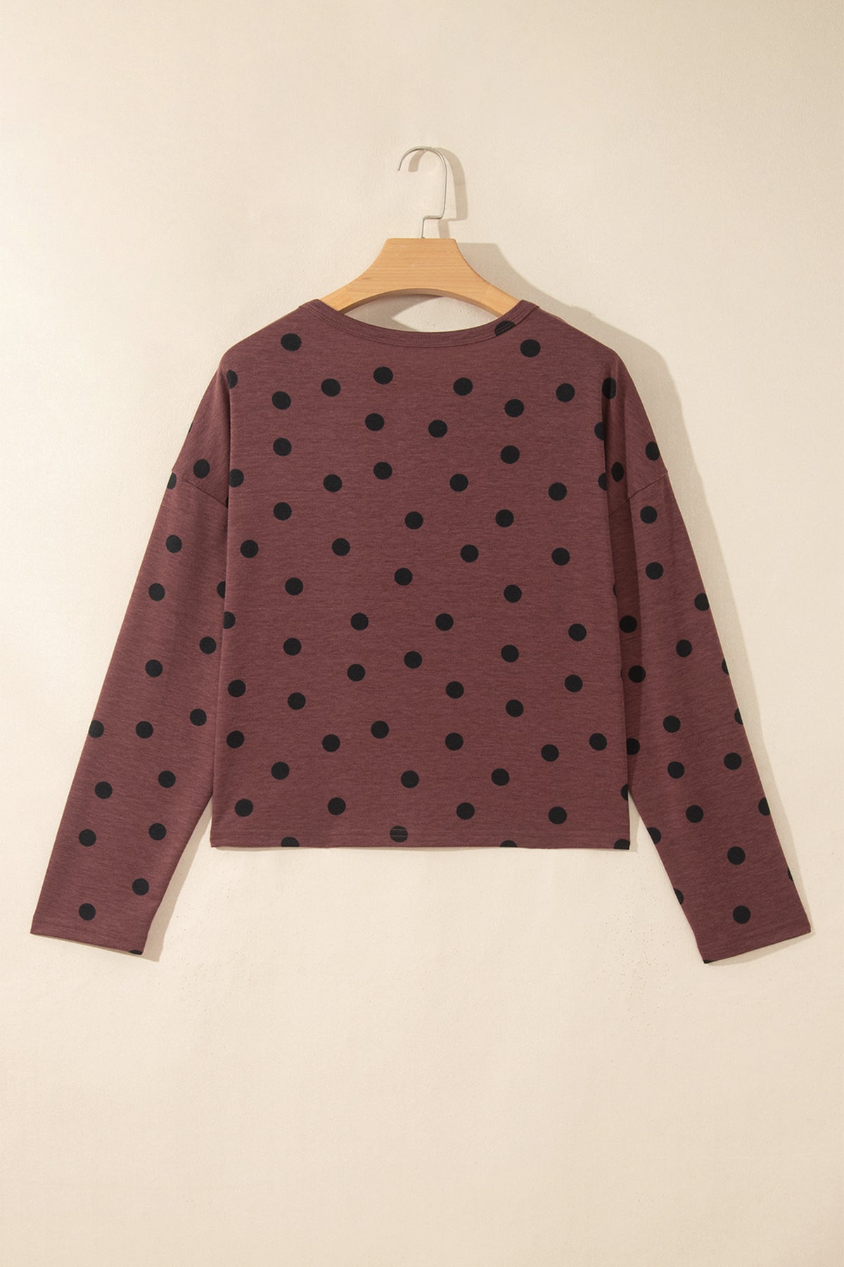 Brown Polka Dot Button Front Long Sleeve Casual Shirt