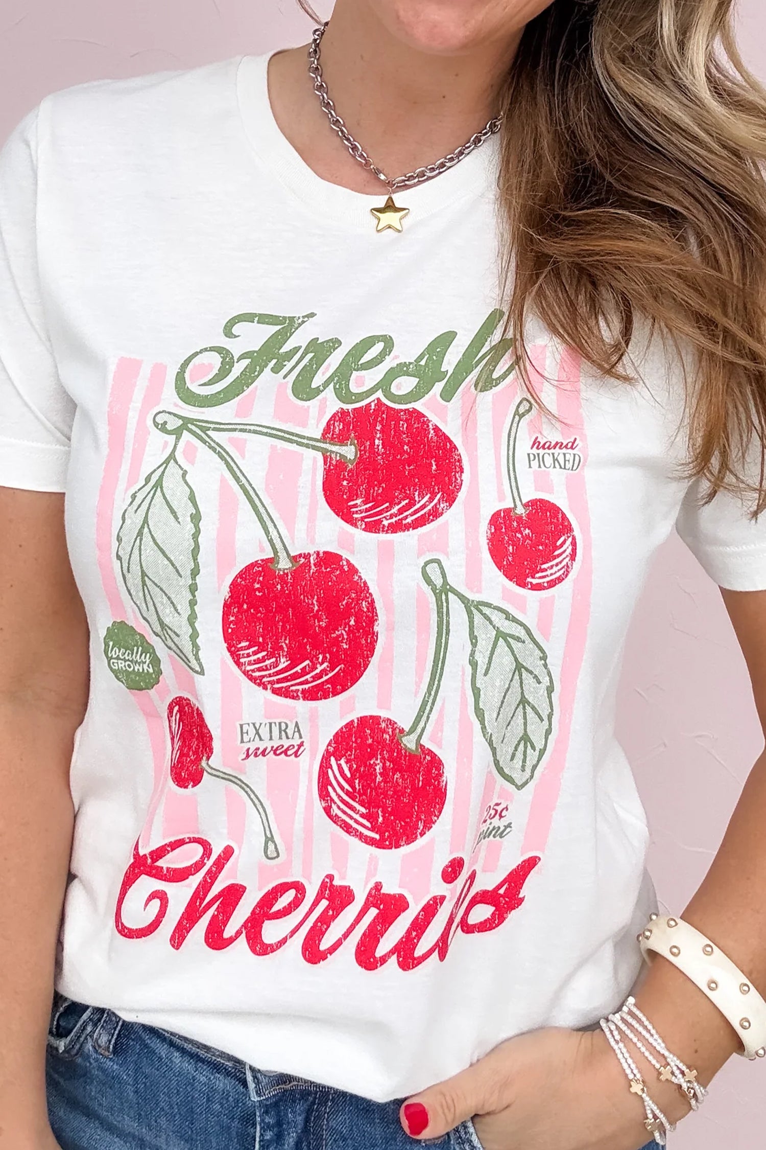White Vintage Fresh Cherries Graphic Tee