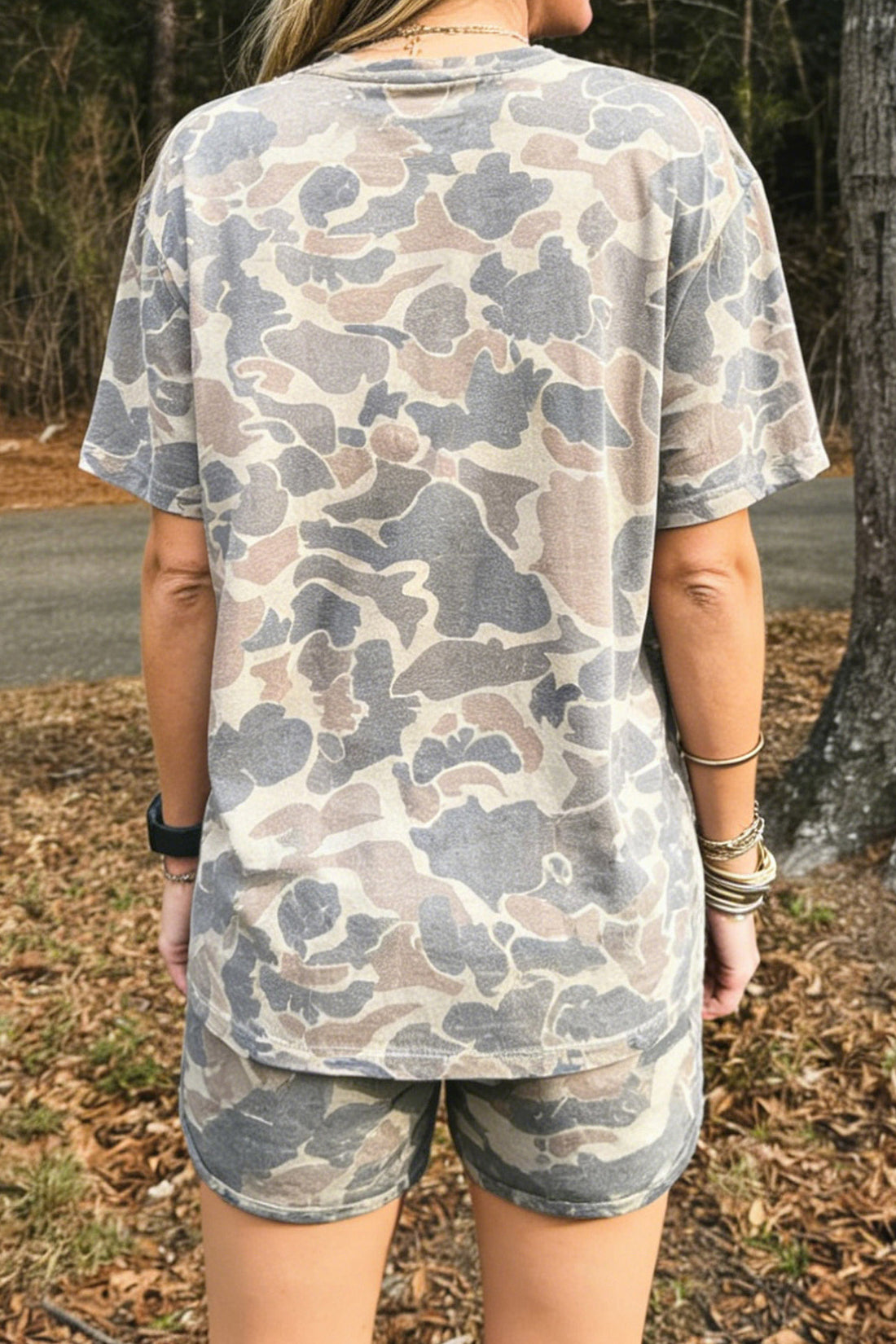 Multicolour JESUS LOVES YOU Camouflage Print Shot Two Piece Set