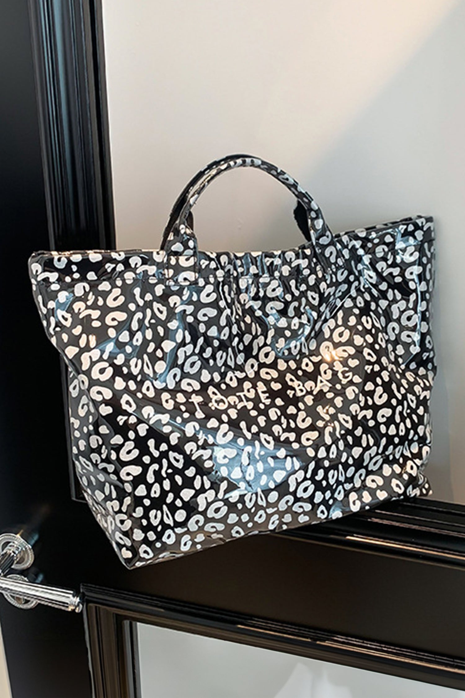 Color black Leopard PU Leather Water Proof Tote Bag