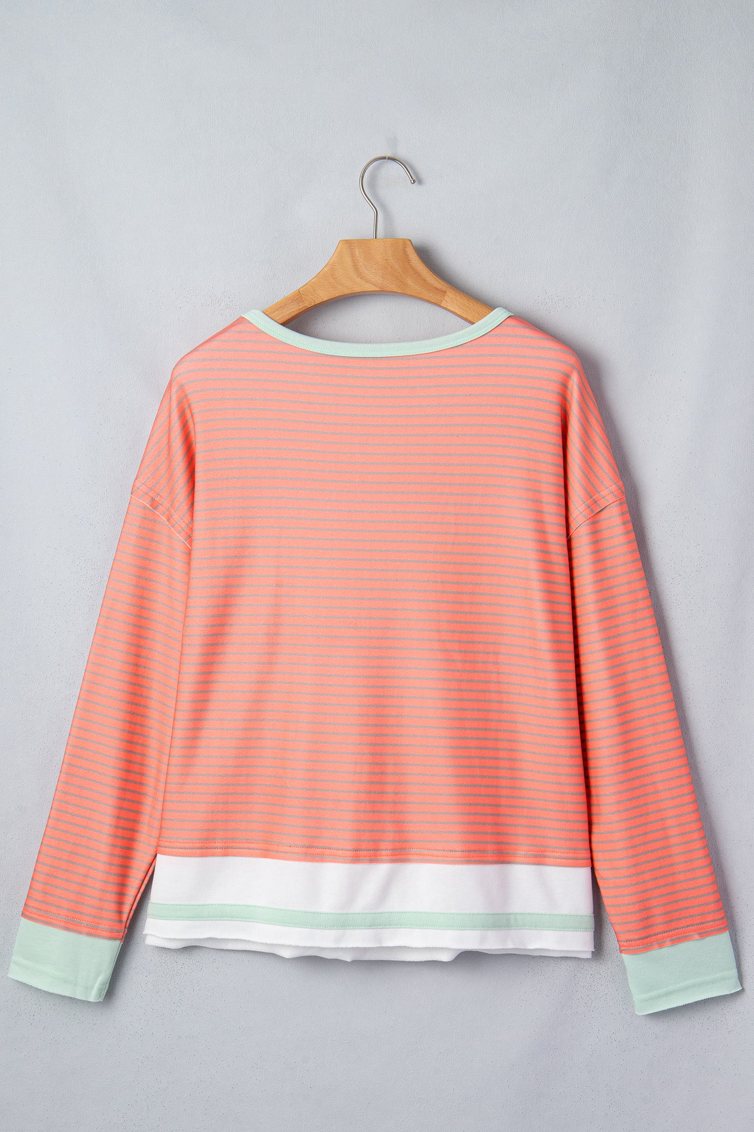 Orange Stripe Colorblock Detail Raw Seam Long Sleeve Top