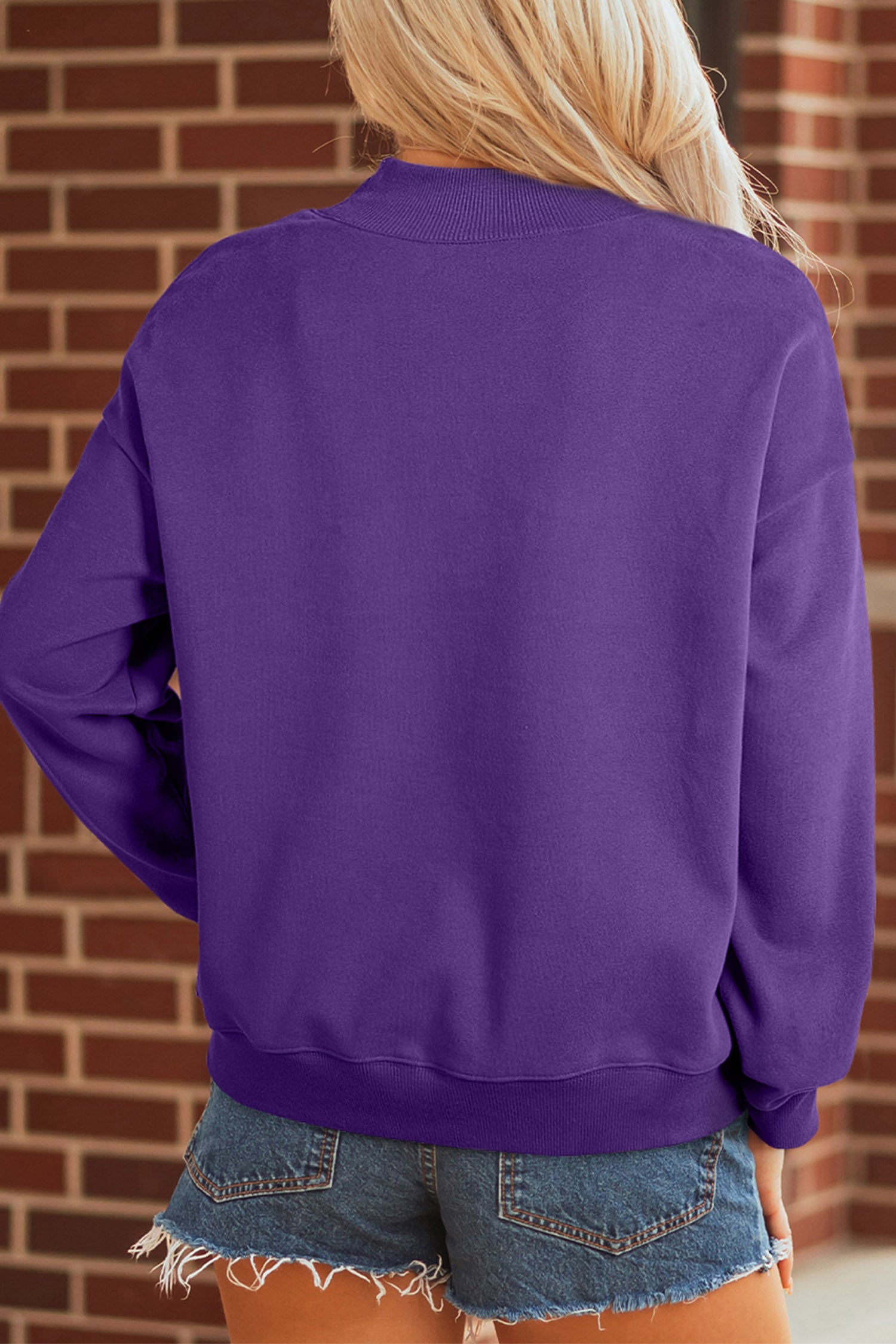 Tillandsia Purple Halloween Sequined Ghost Print Mock Neck Graphic Sweatshirt