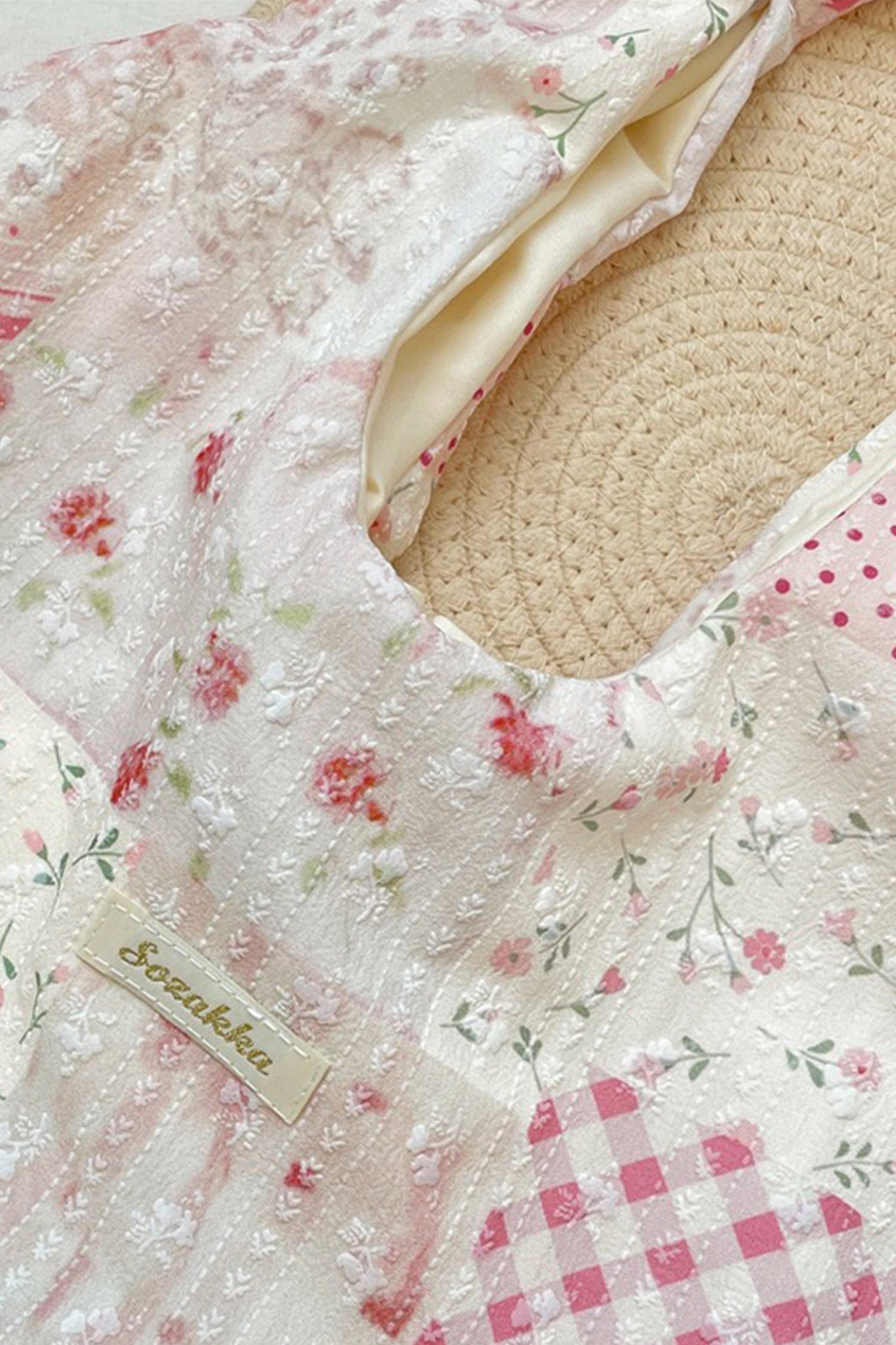 Pink Lightweight Cloth Boho Patchwork Floral Tote Bag