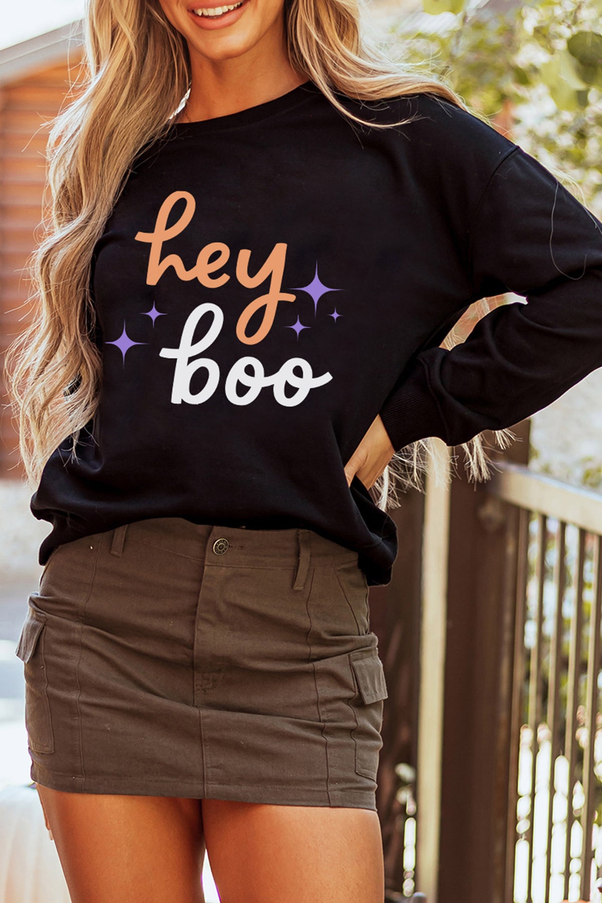 Black Hey Boo Halloween Sweatshirt