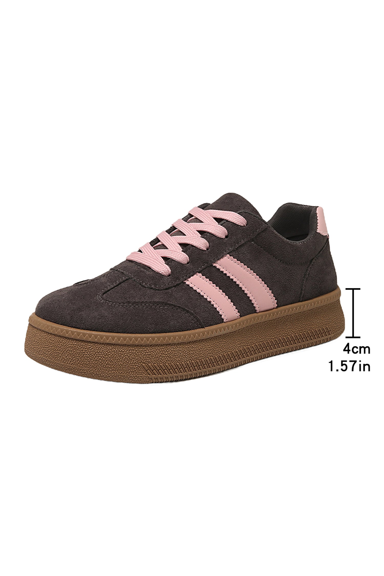 Pink Contrast PU Leather Detail Lace Up Casual Shoes