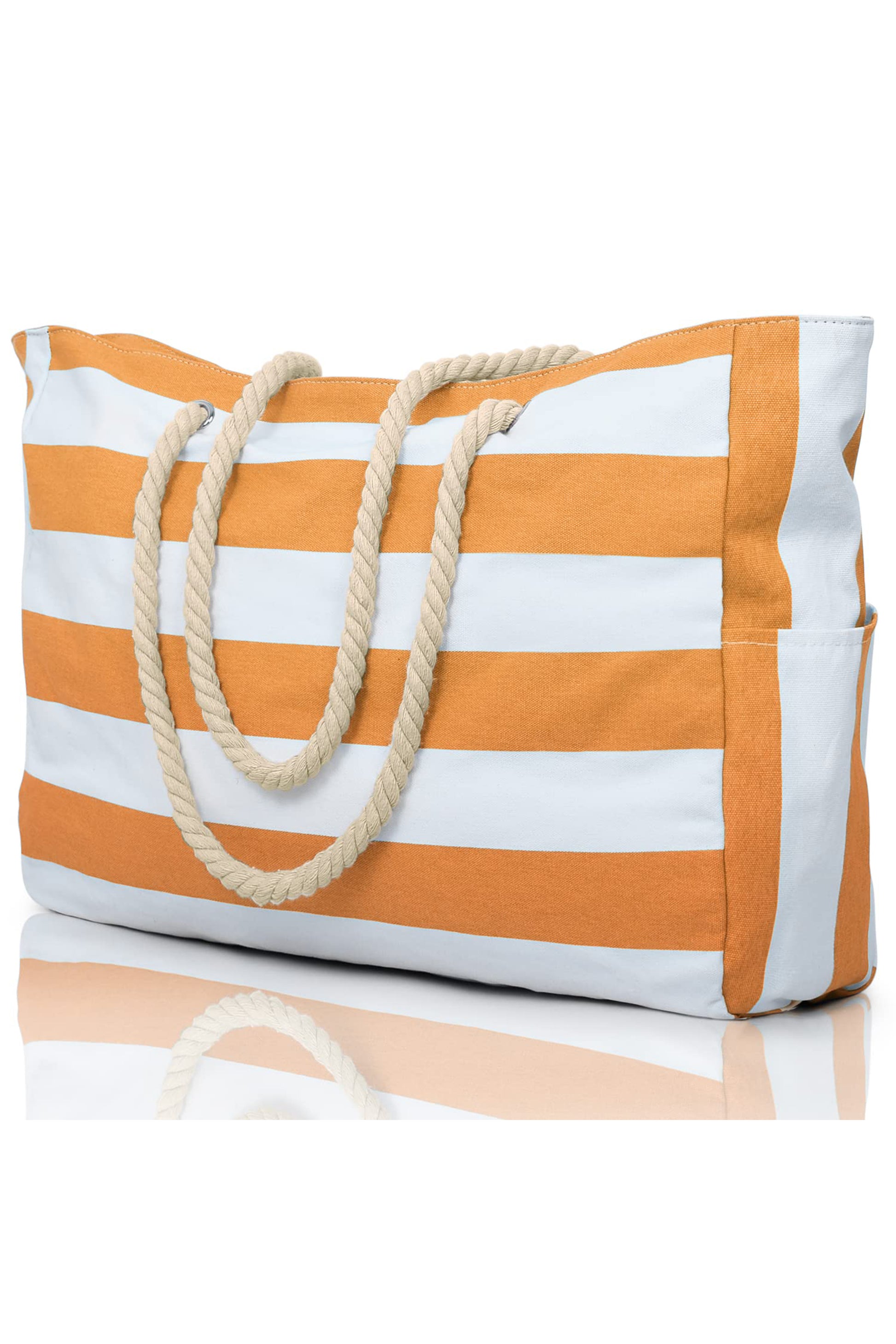 Carrot Striped Waterproof Canvas Large Capacity Tote Bag
