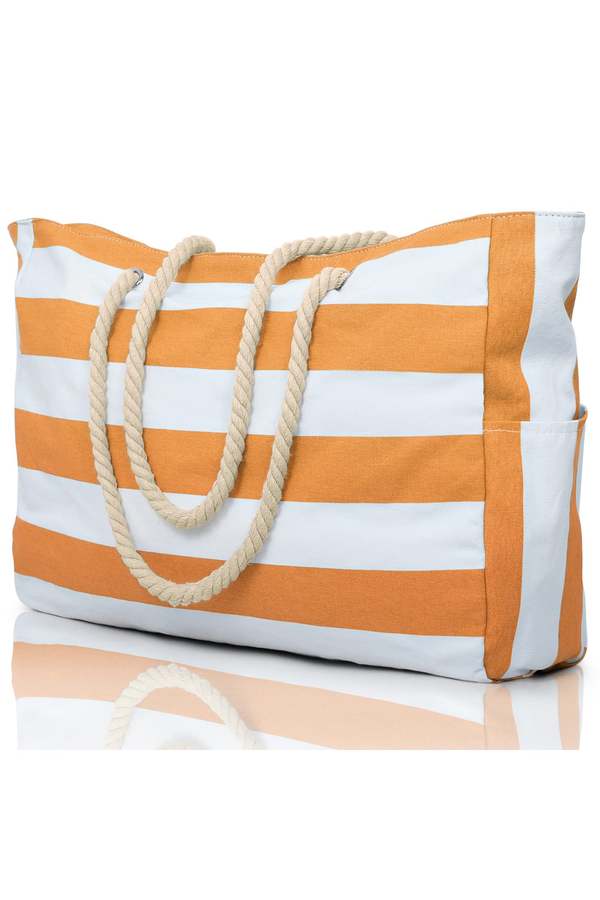Carrot Striped Waterproof Canvas Large Capacity Tote Bag