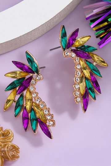 Gold Mardi Gras Rhinestone Crystal Inlay Stud Earrings