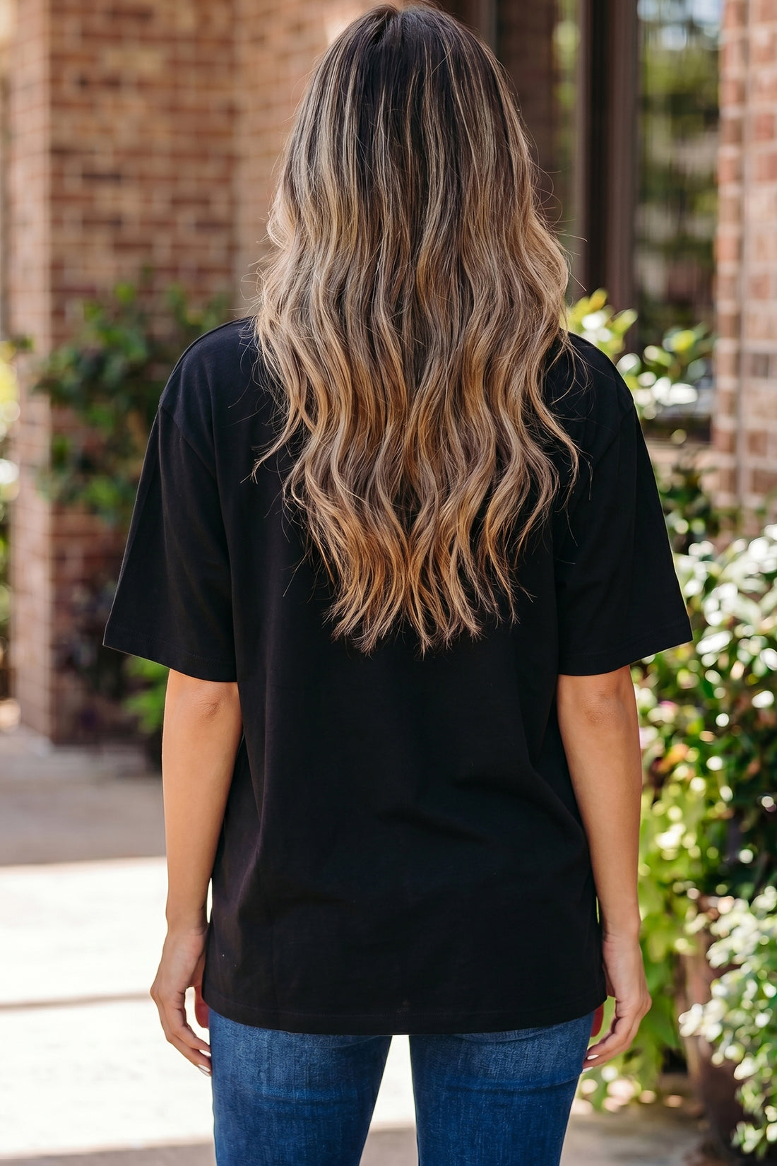 Black Solid Color High Neck Oversize Tee