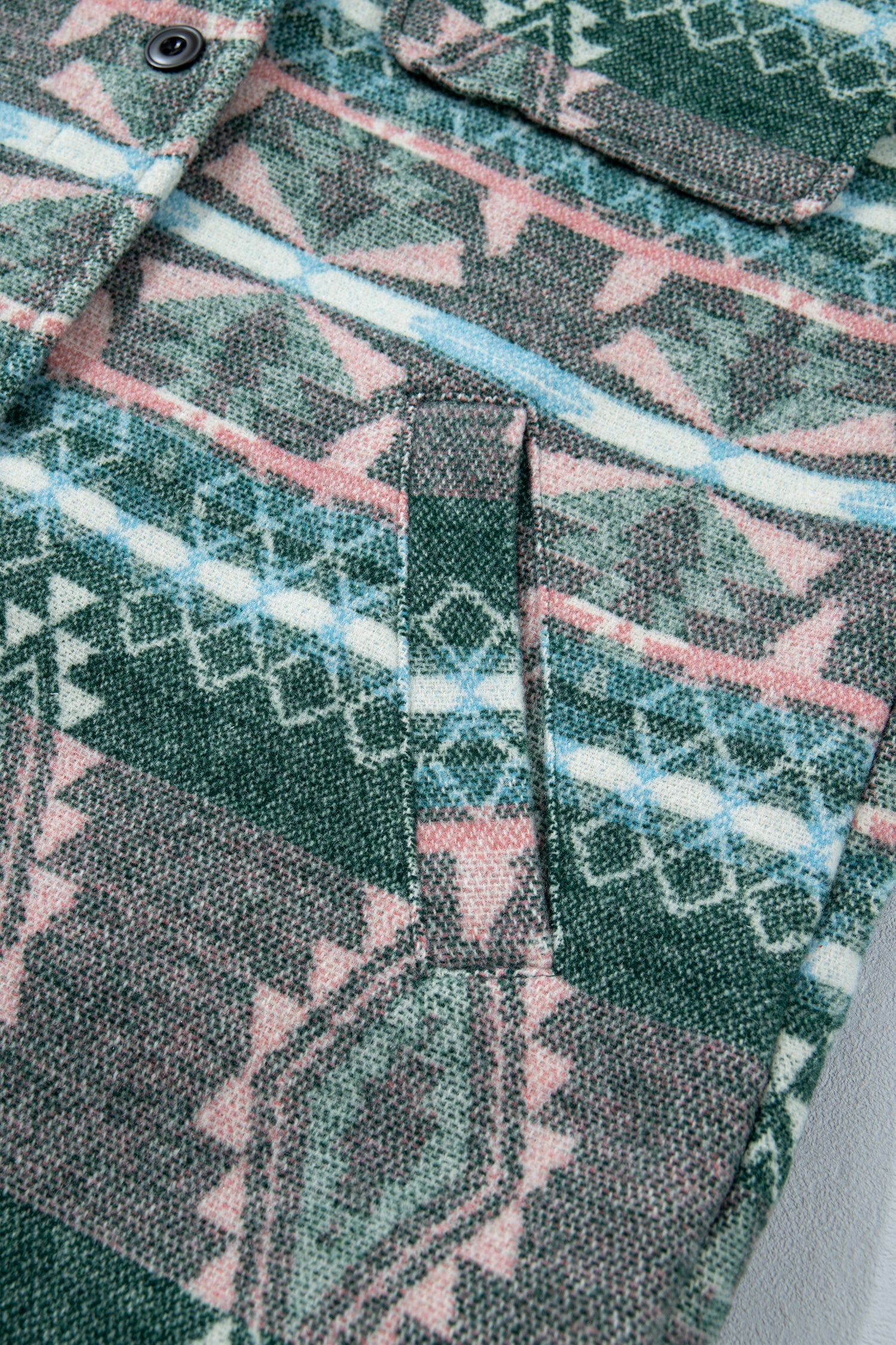 Green Geometric Print Button Front Long Sleeve Shacket