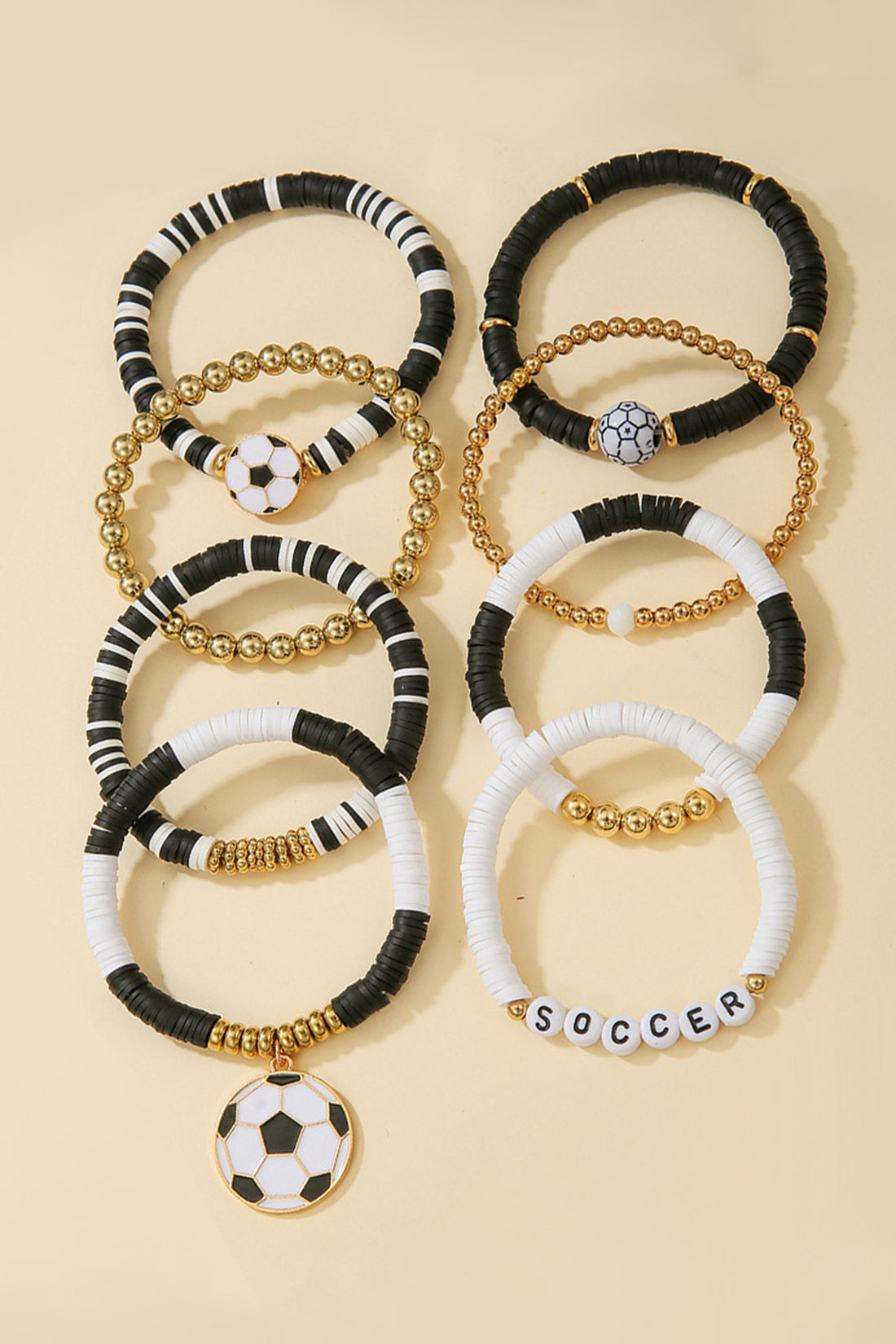 Gold 8pcs Soccer Game Day Multilayered Bracelet Set