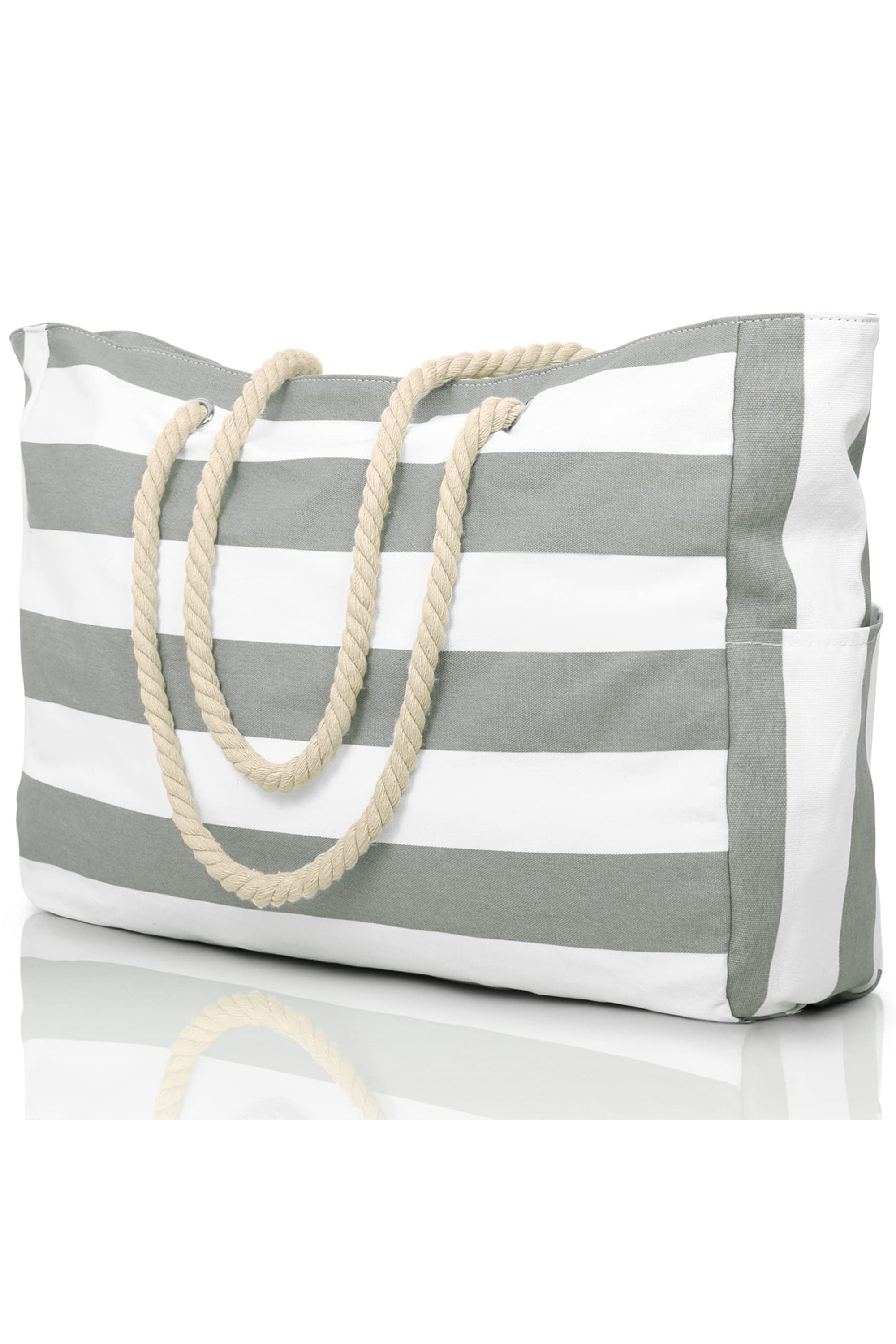 Gray Striped Waterproof Canvas Large Capacity Tote Bag