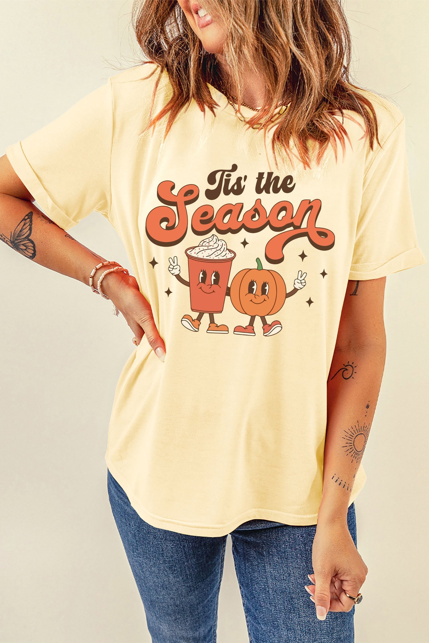 Yellow Cream Tis the Season Pumpkin Spice Latte Graphic Tee