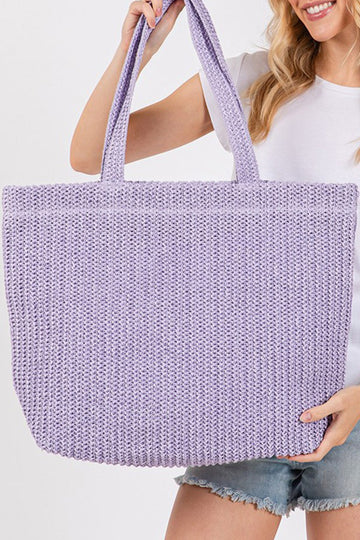 Wisteria Solid Color Straw Woven Summer Beach Tote Bag