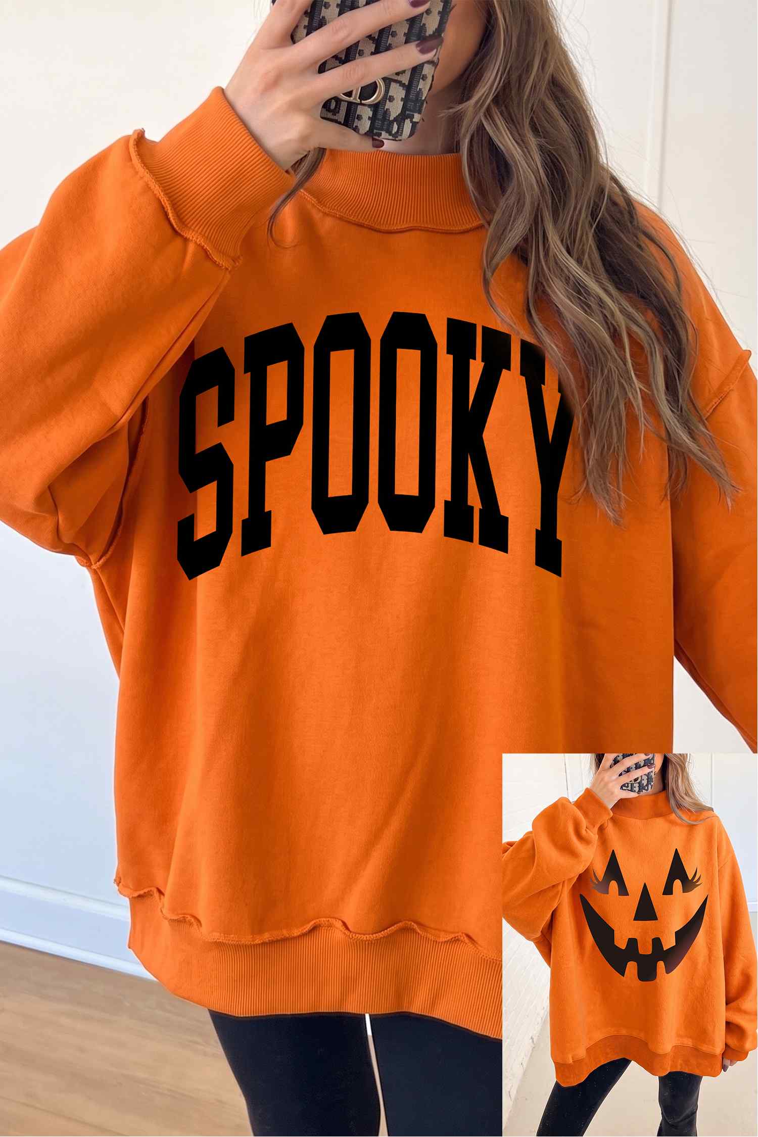 Carrot Oversize Halloween Print Mock Neck Reversible Sweatshirt