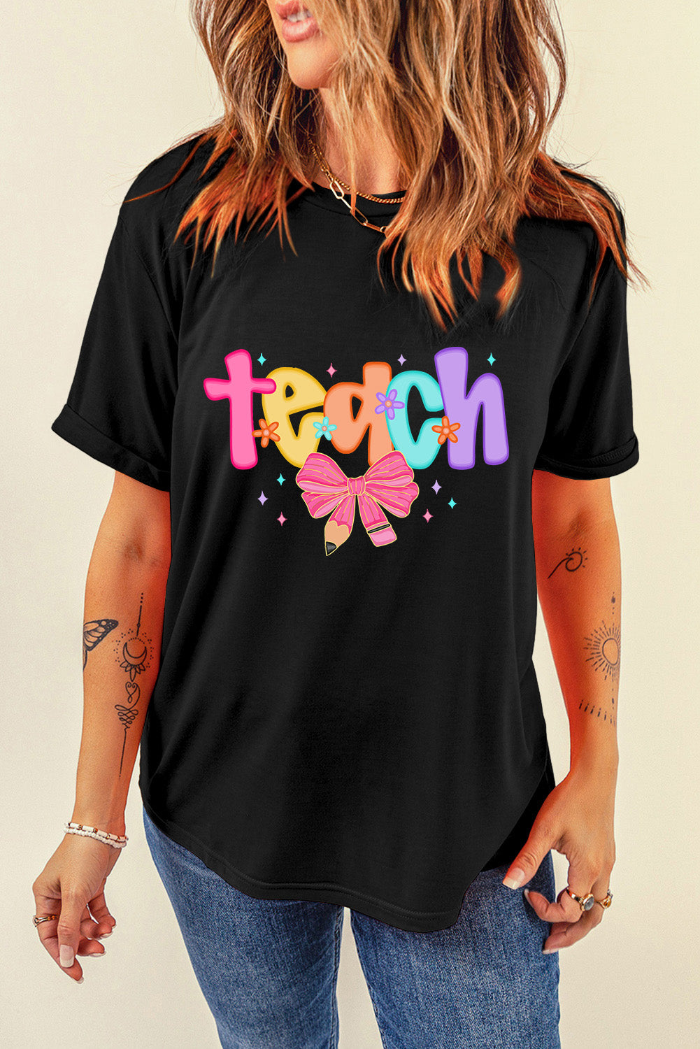 Black Teach Graphic Holiday Summer Tee