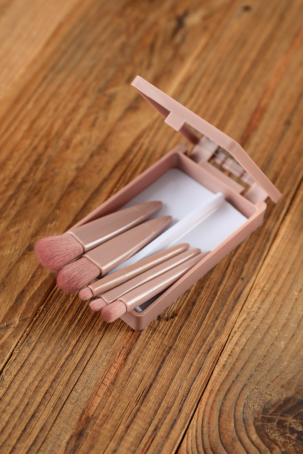 Pink 5pcs Makeup Brush Set Portable Case with Mirror