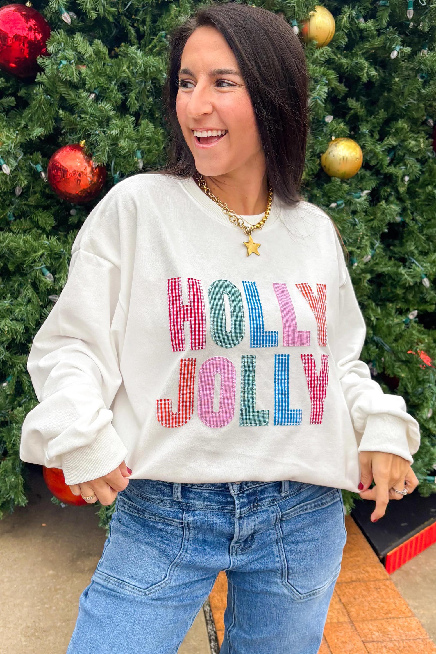 White Christmas Slogan Round Neck Long Sleeve Sweatshirt