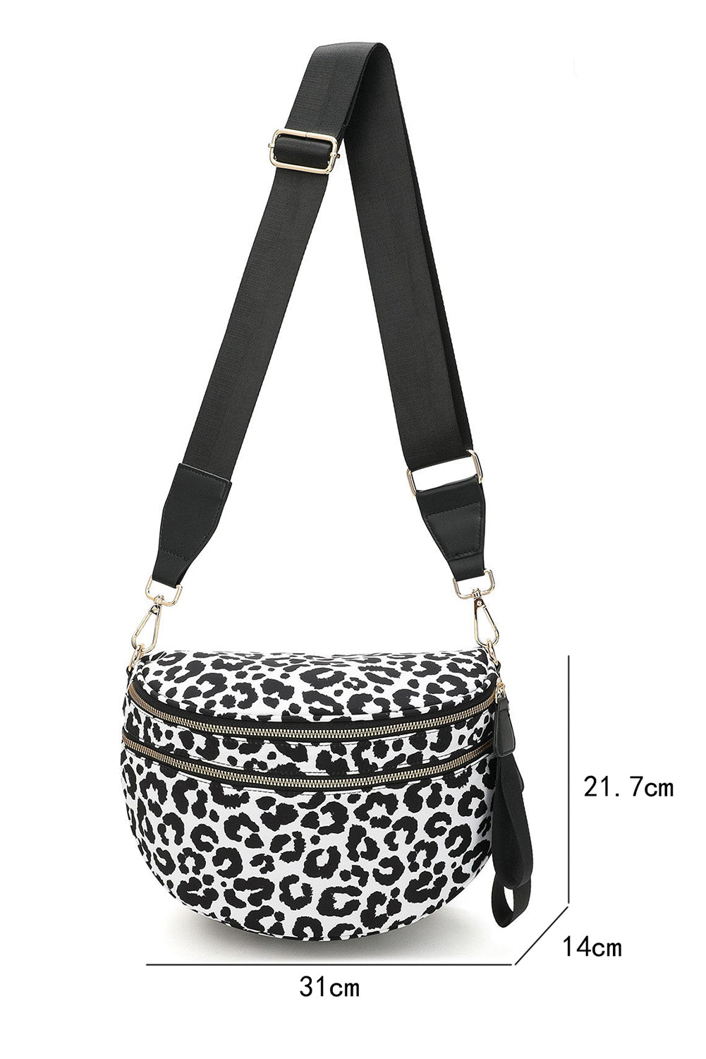 White Animal Spots Print Wide Strap Large Crossbody Bag