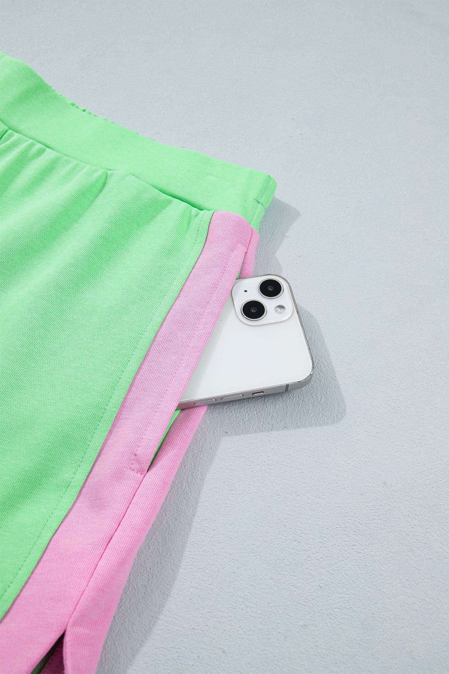 Green Color Block Accent Half Zip Top Athleisure Shorts Set