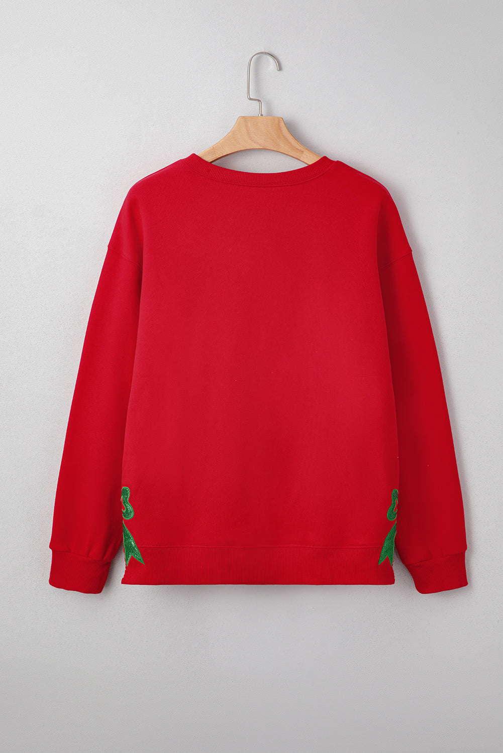 Fiery Red Merry and Bright Plaid Embroidered Letter Graphic Sequin Bow Decor Christmas Sweatshirt