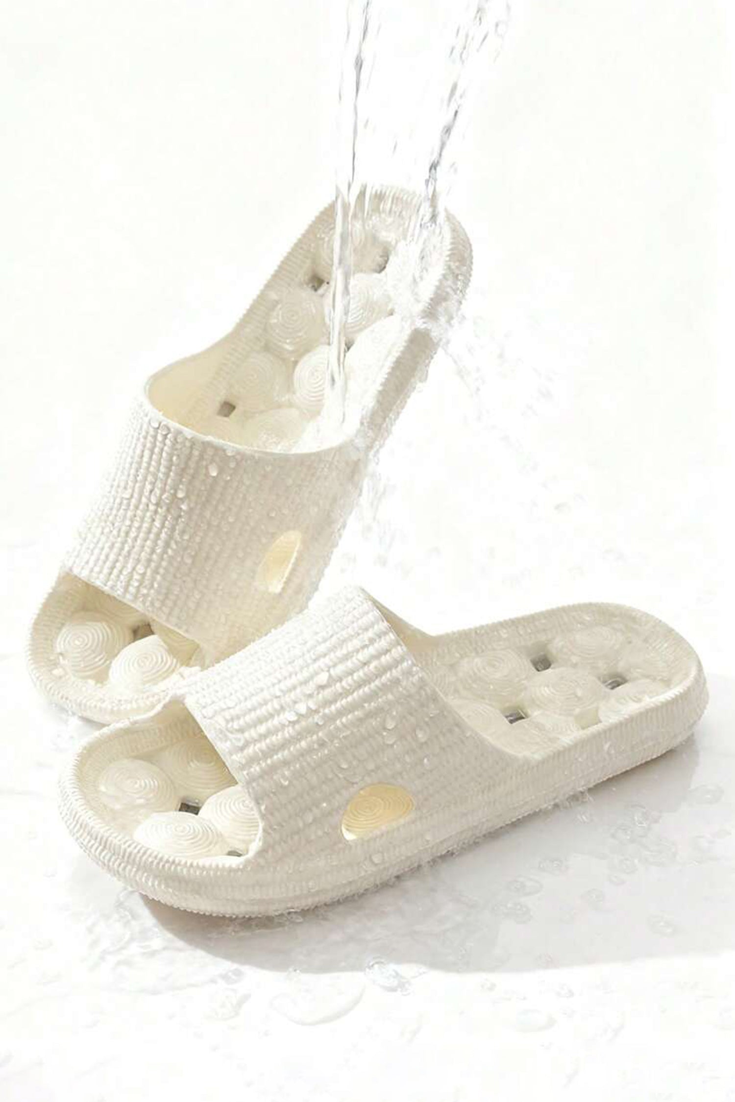White Anti-skid Textured Hollowed Bathing Slippers