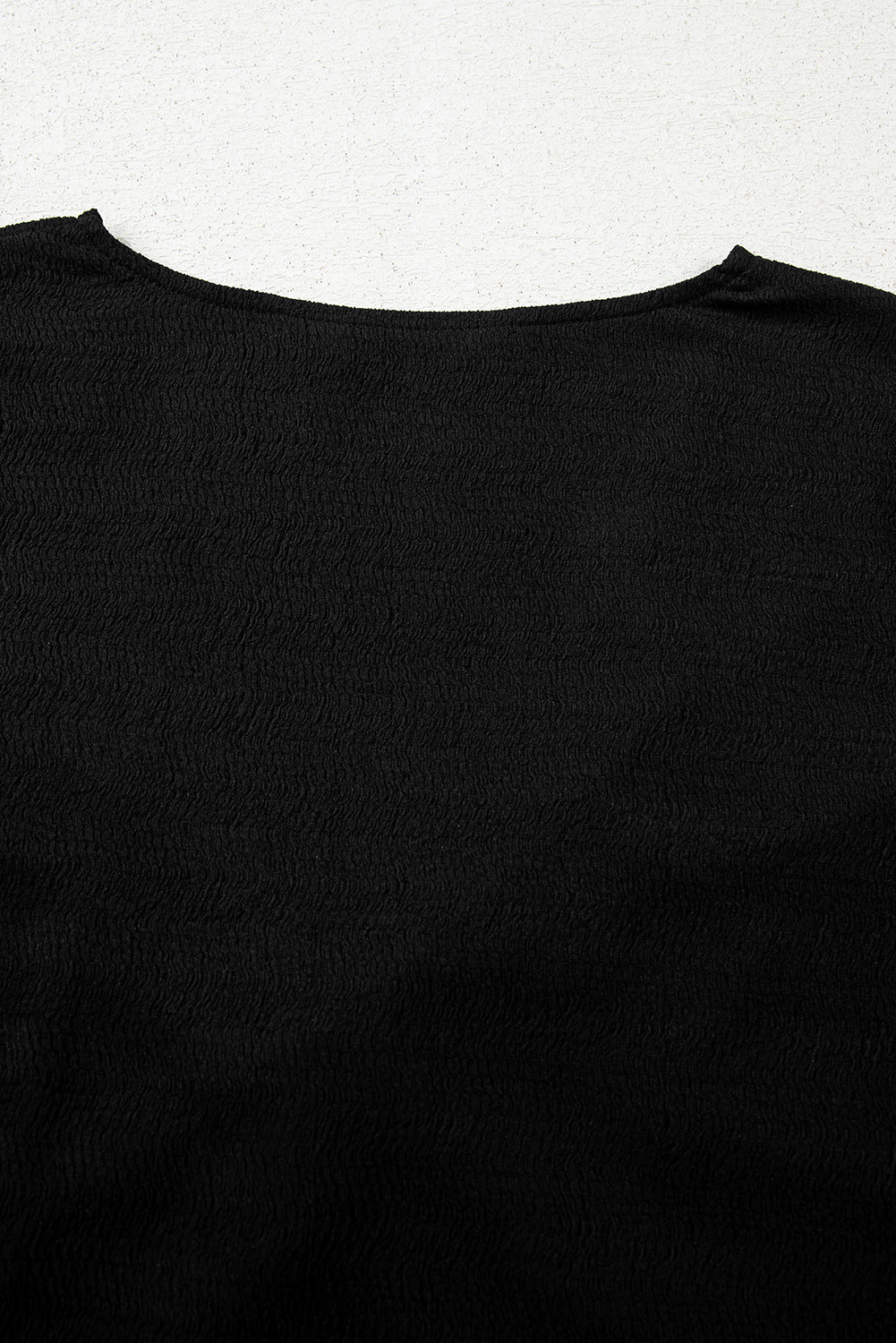 Black Textured Twist Front V Neck Long Sleeve Slim Solid Color Top