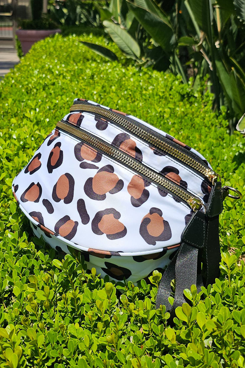Straw Yellow Animal Spots Print Wide Strap Large Crossbody Bag