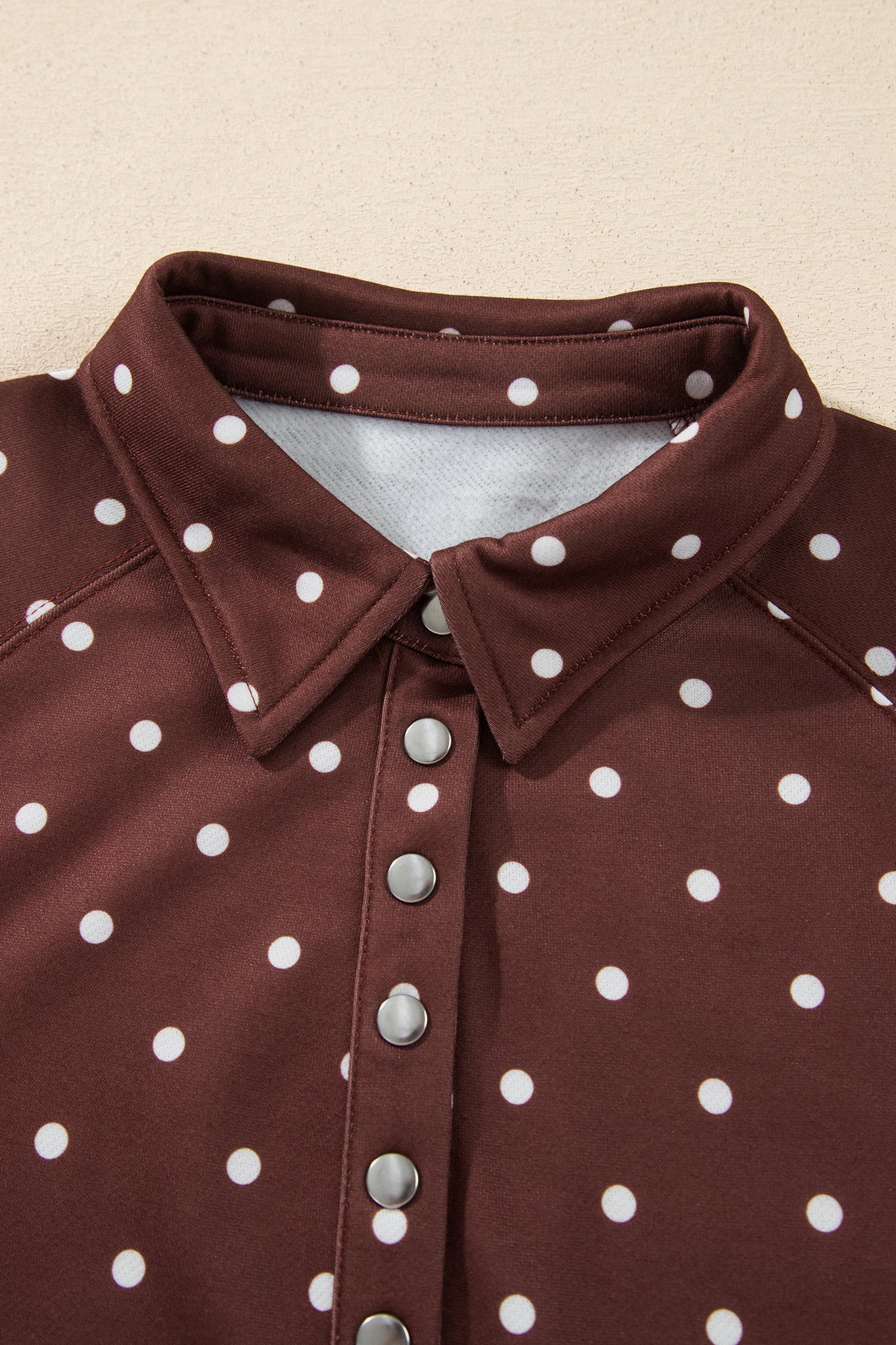 Brown Polka Dot Print Metal Button Collar Casual Pullover Sweatshirt