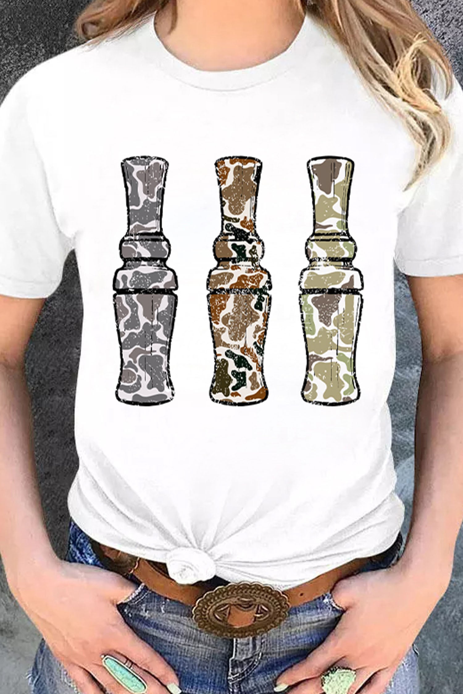 White Stylish Camo Graphic Round Neck Casual T Shirt