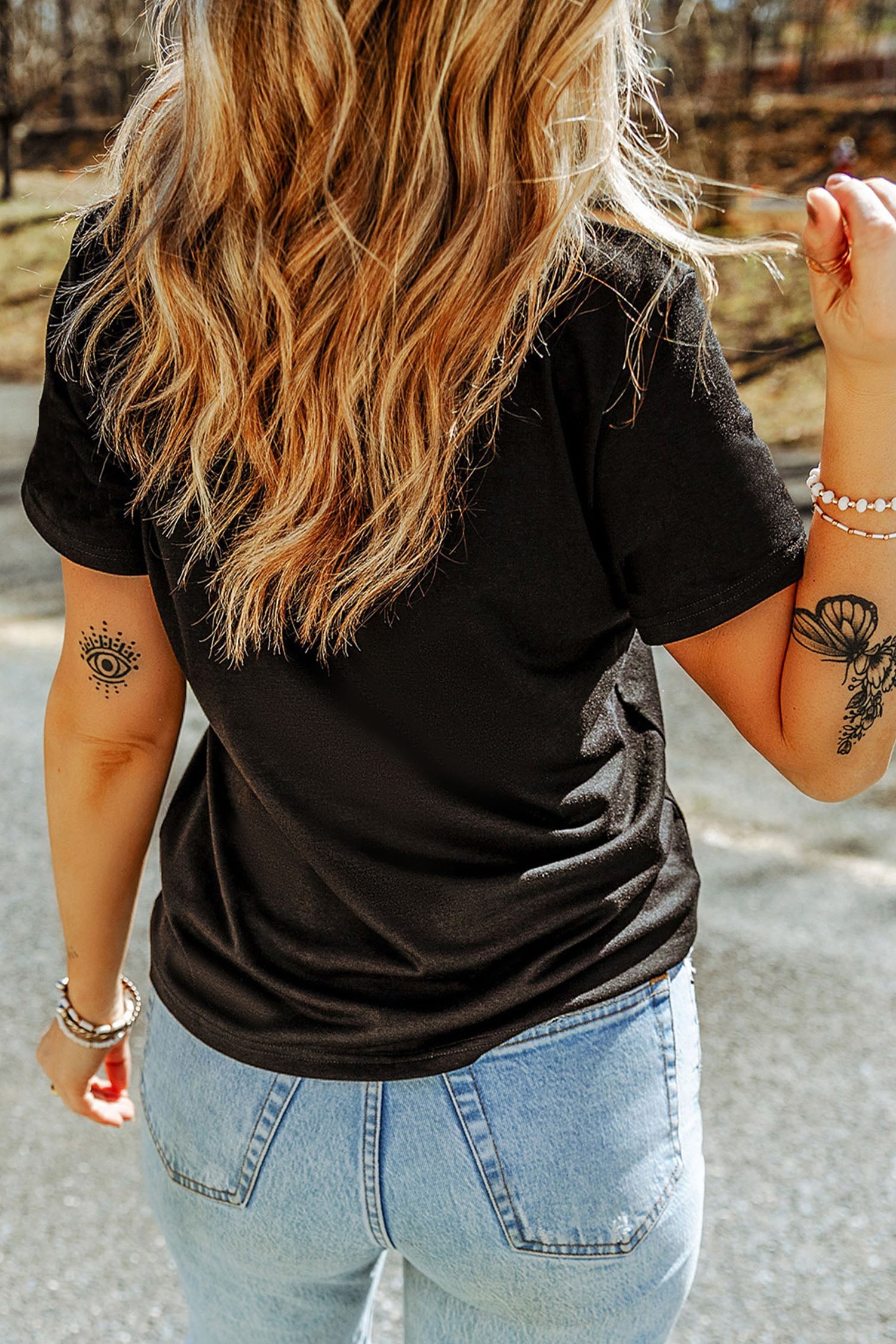 Black HOWDY Western Print Casual Round Neck T Shirt