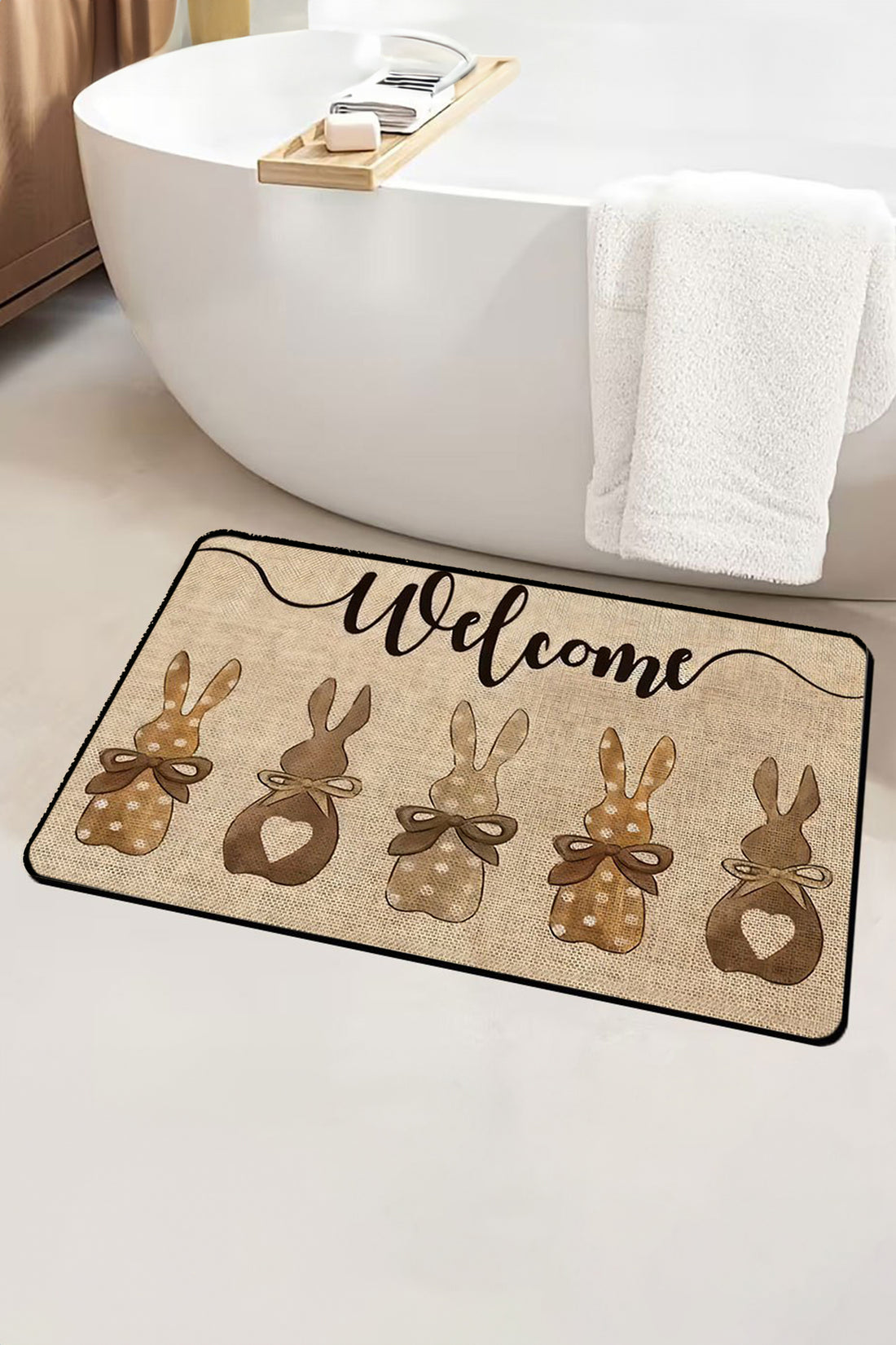 Light French Beige Easter Themed Rabbit Welcome Doormat