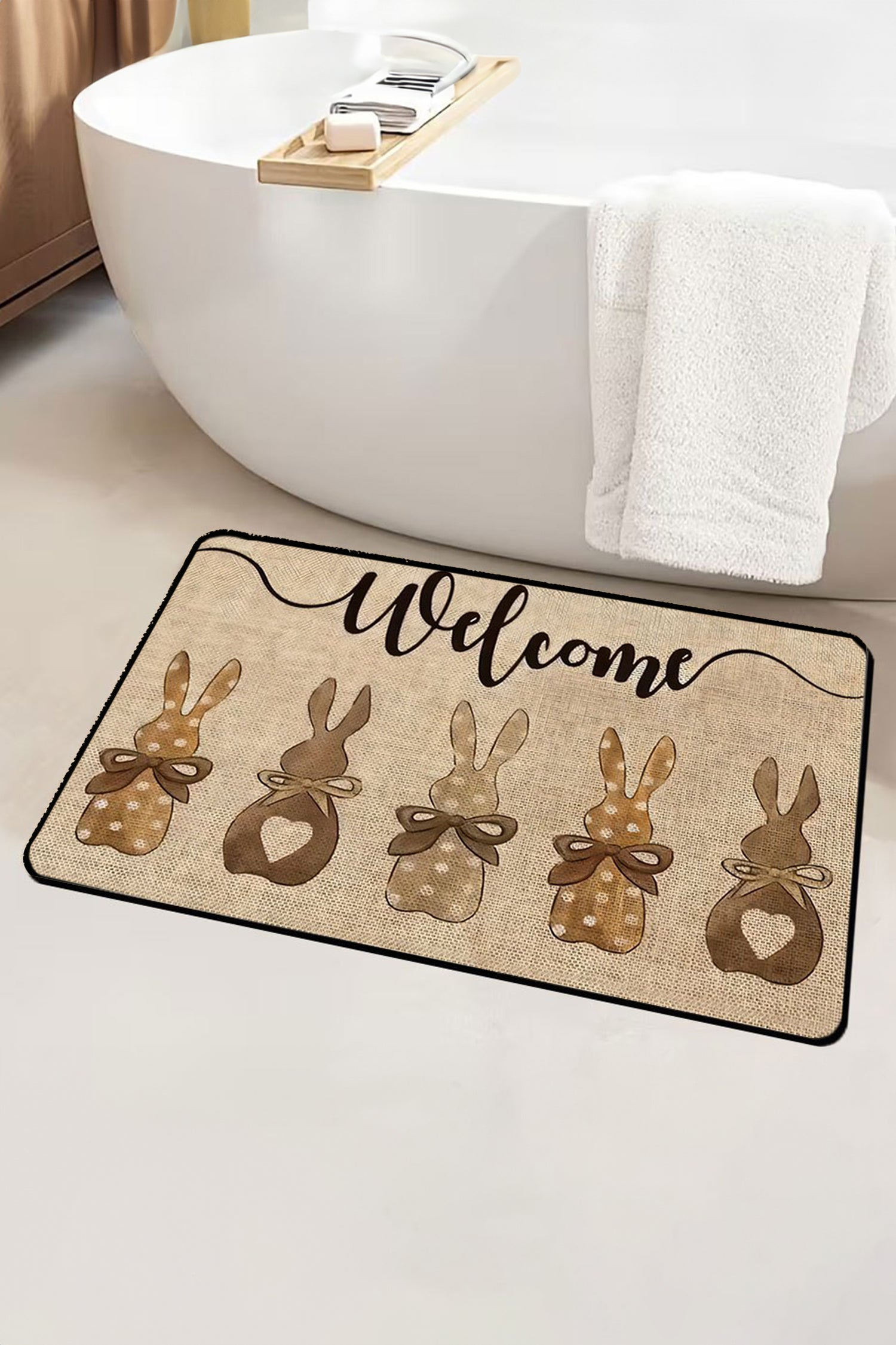 Light French Beige Easter Themed Rabbit Welcome Doormat