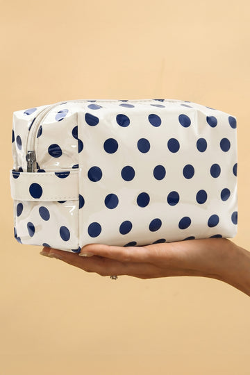 Navy Blue Durable PVC Polka Dot Makeup Bag