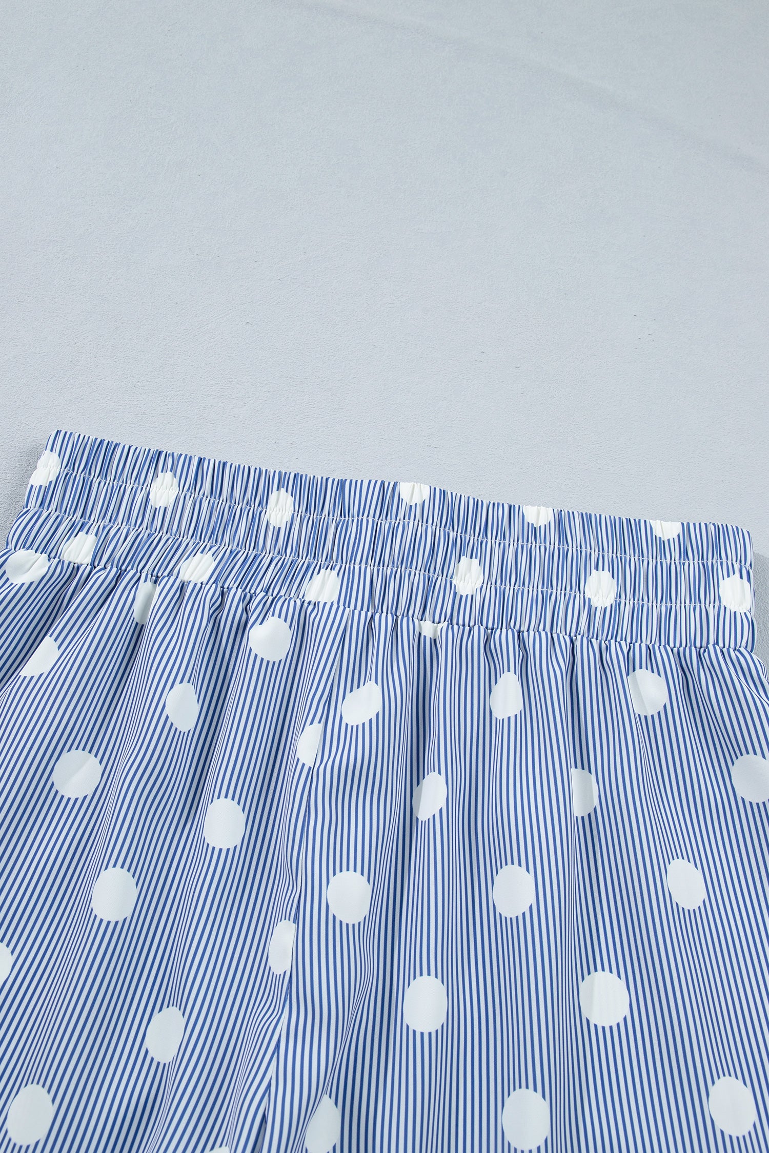 Sky Blue Polka Dot Print Shirred High Waist Casual Shorts