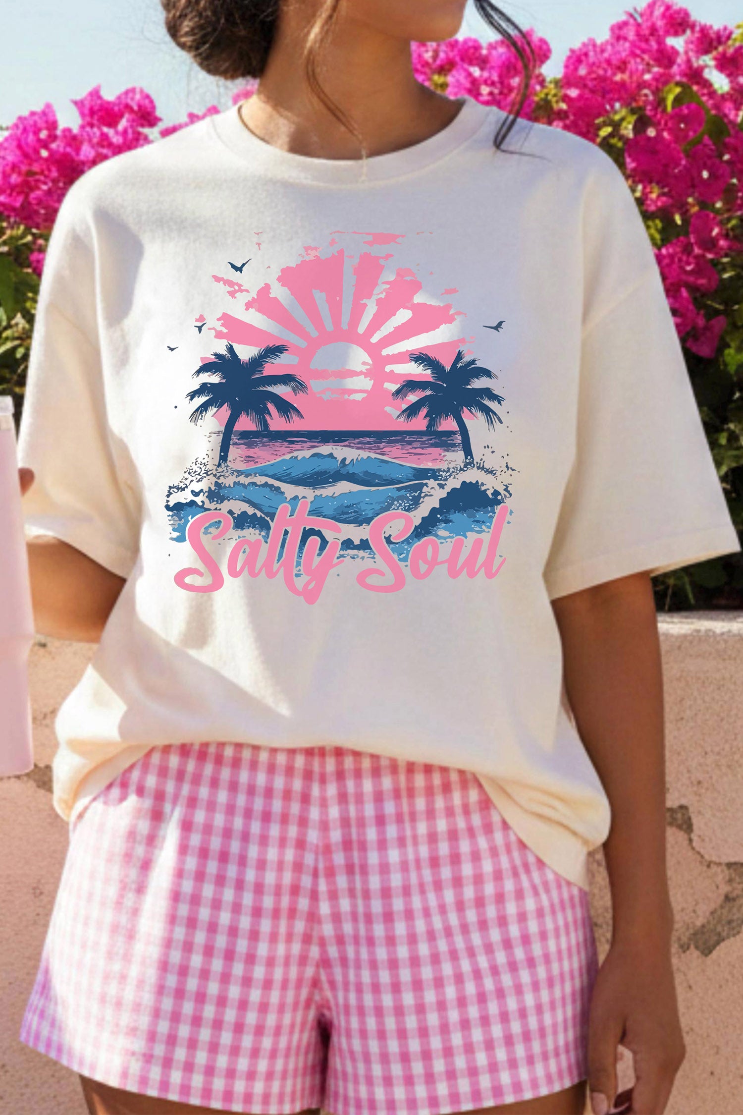 White Salty Soul Beach Vacation Casual Graphic T Shirt