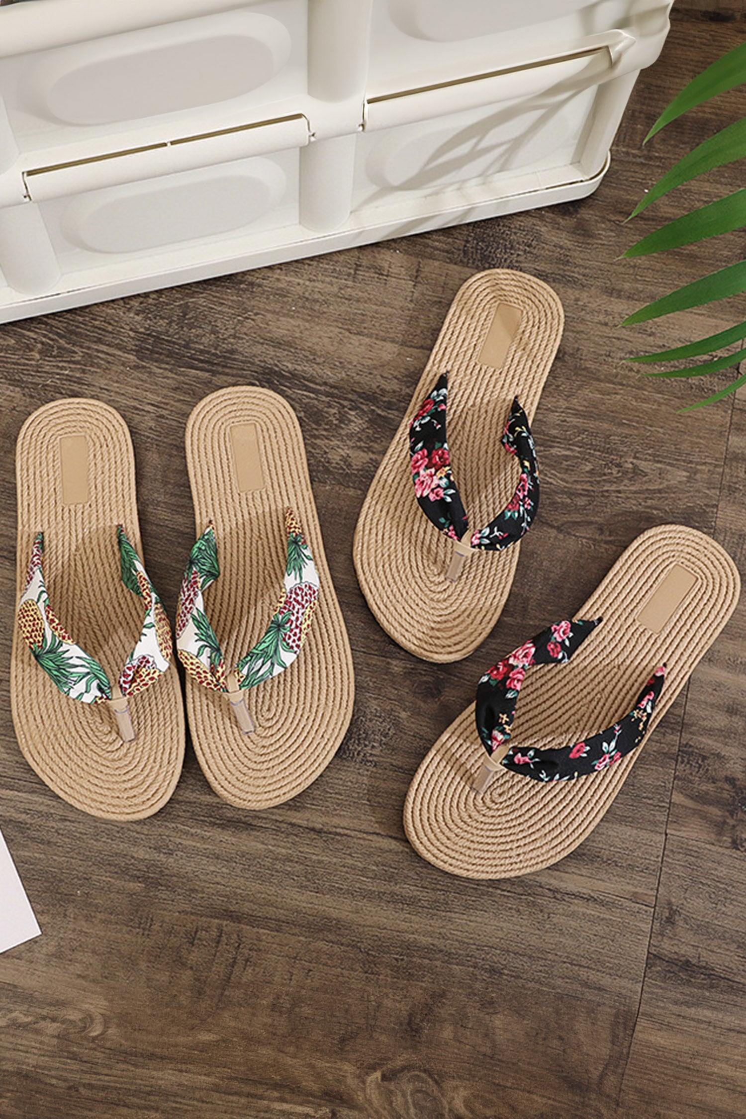 Parchment Tropical Beach Vacation Pineapple Printed Flip Flops