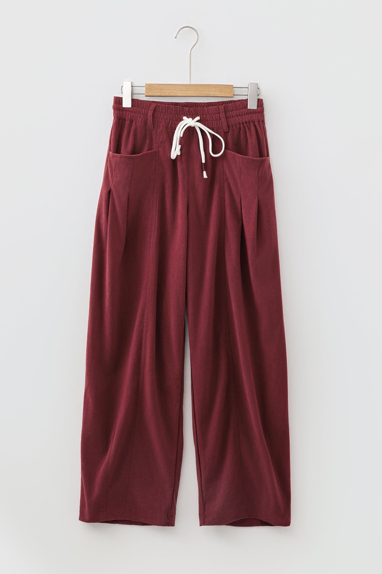Racing Red Elastic Waist Drawstring Corduroy Casual Pants
