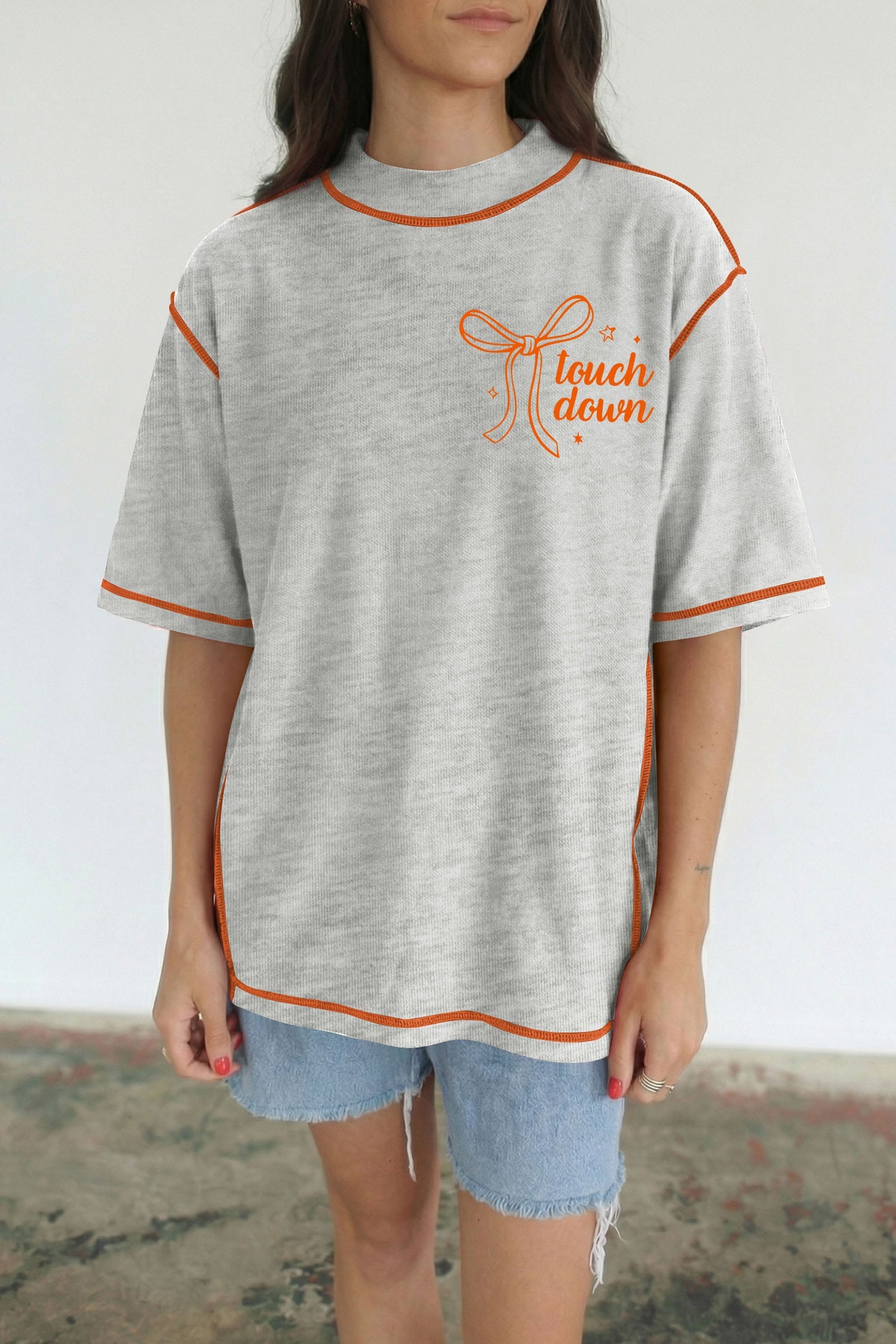 Light Grey Game Day Touchdown Season Graphic Reversible Mock Neck Tee