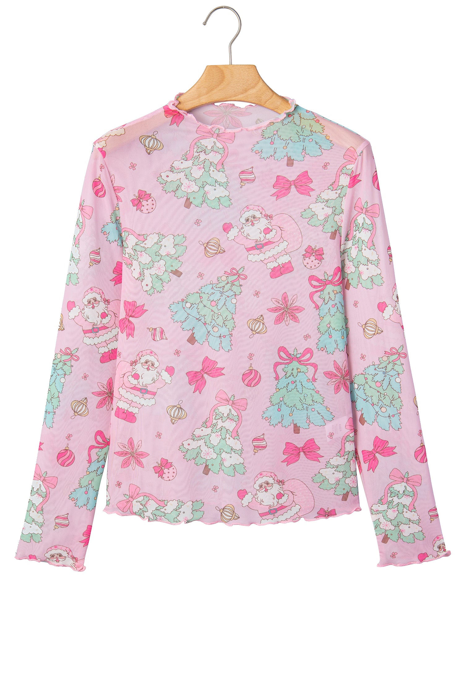 Pink Abstract Print Stand Neck Slim Fit Long Sleeve Top