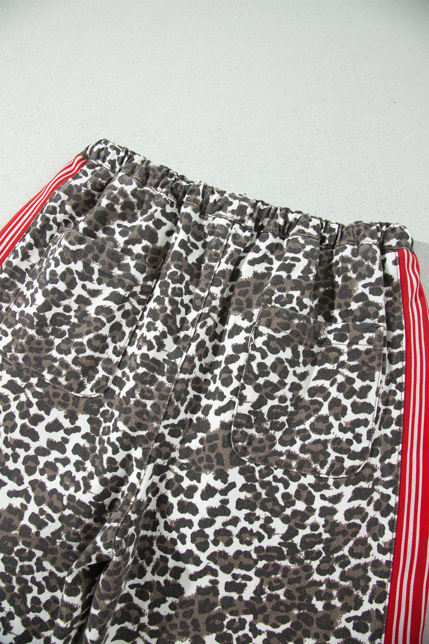 Brown Leopard Patchwork Elastic Waist Jeans