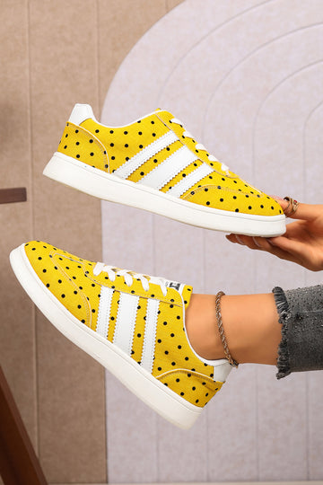 Ginger Polka Dot Print PU Leather Detail Lace Up Casual Shoes