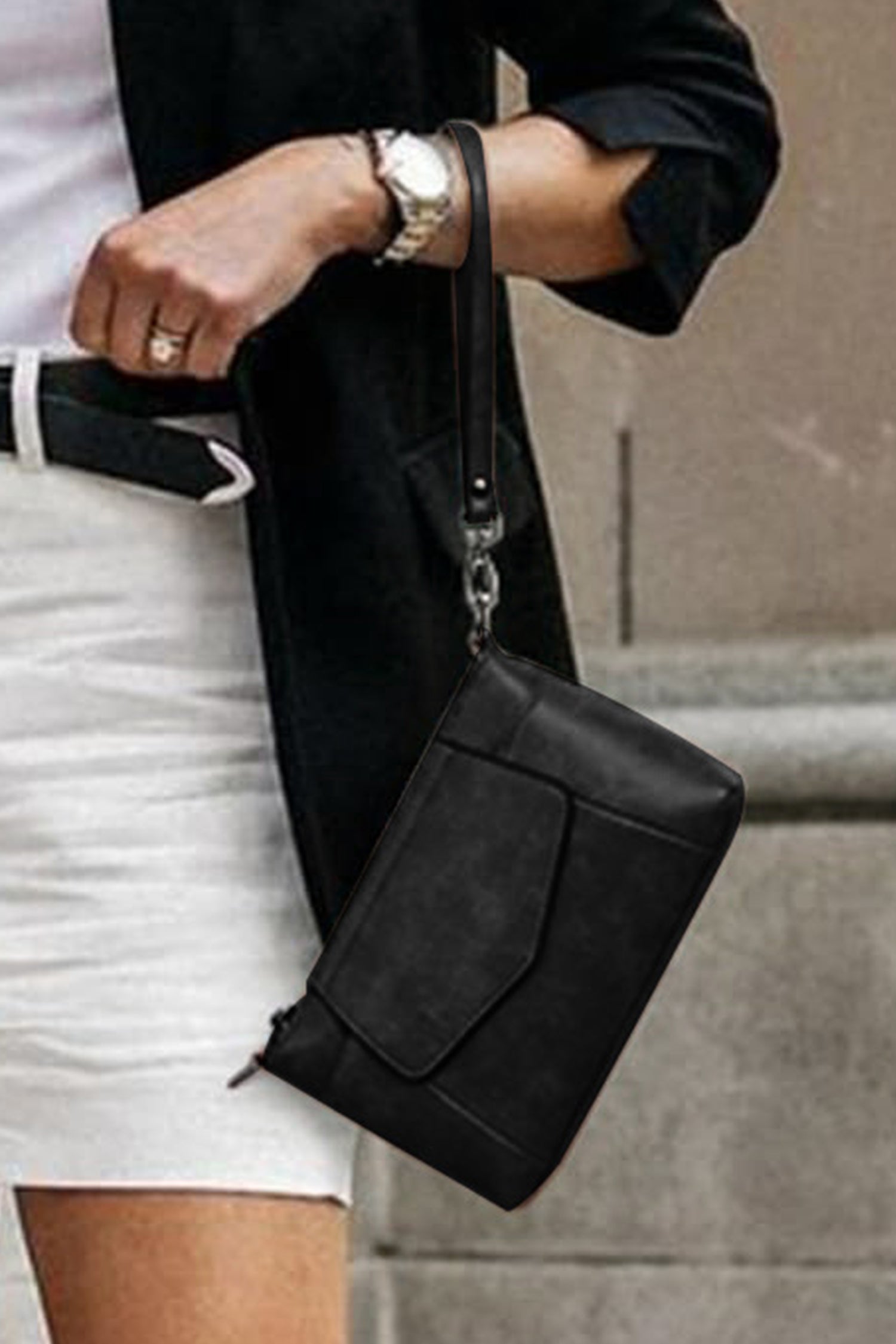 Color black PU Leather Convertible Clutch Single Shoulder Bag