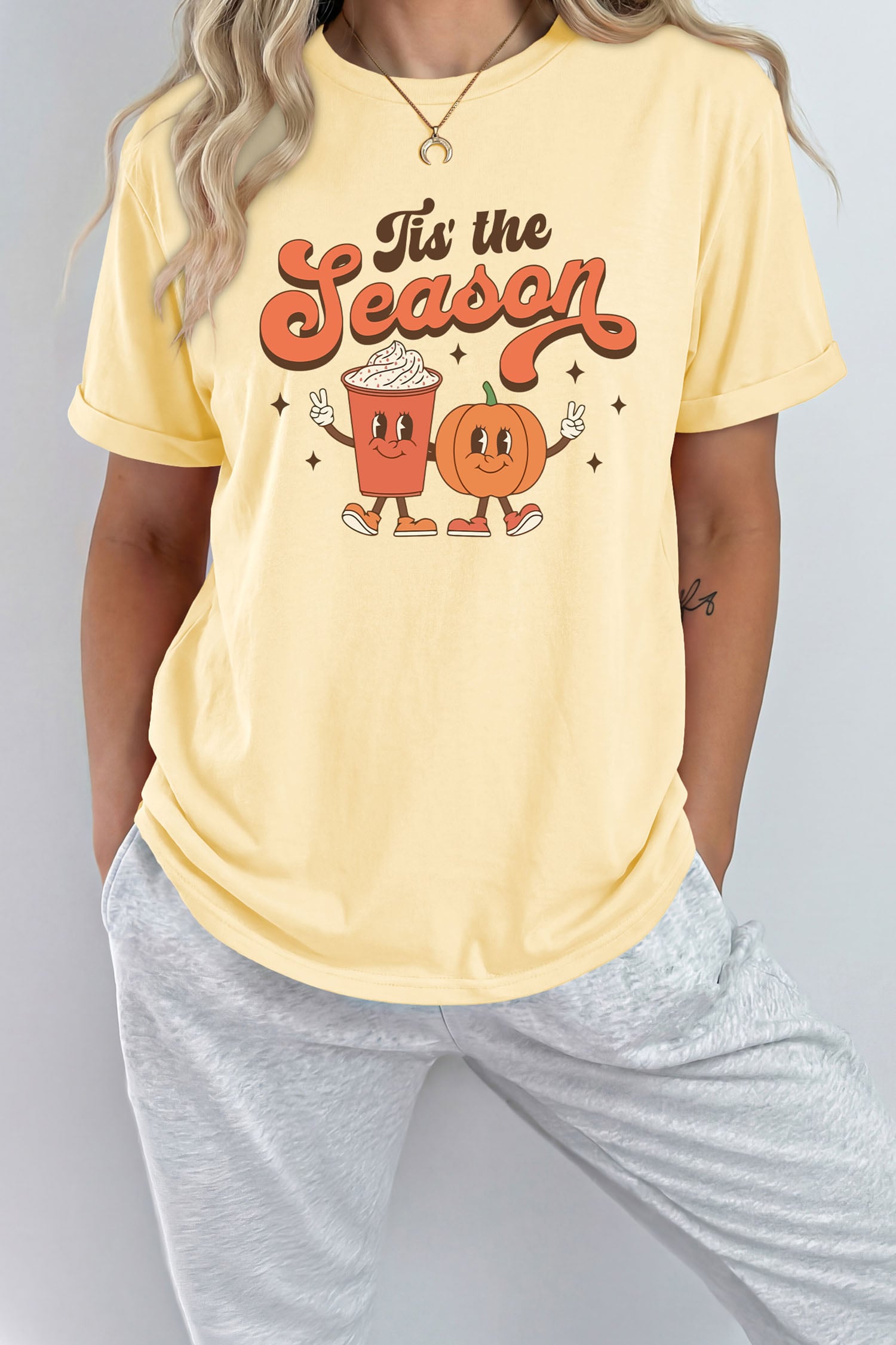 Yellow Cream Tis the Season Pumpkin Spice Latte Graphic Tee