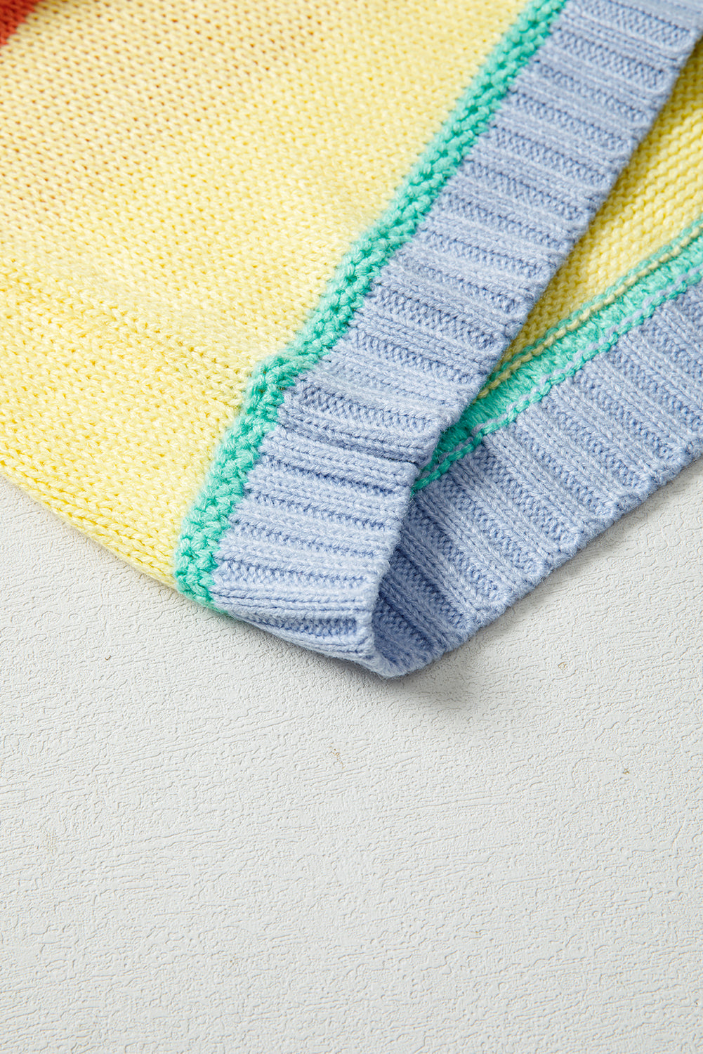 Yellow Stripe Contrasting Trim Round Neck Oversize Sweater