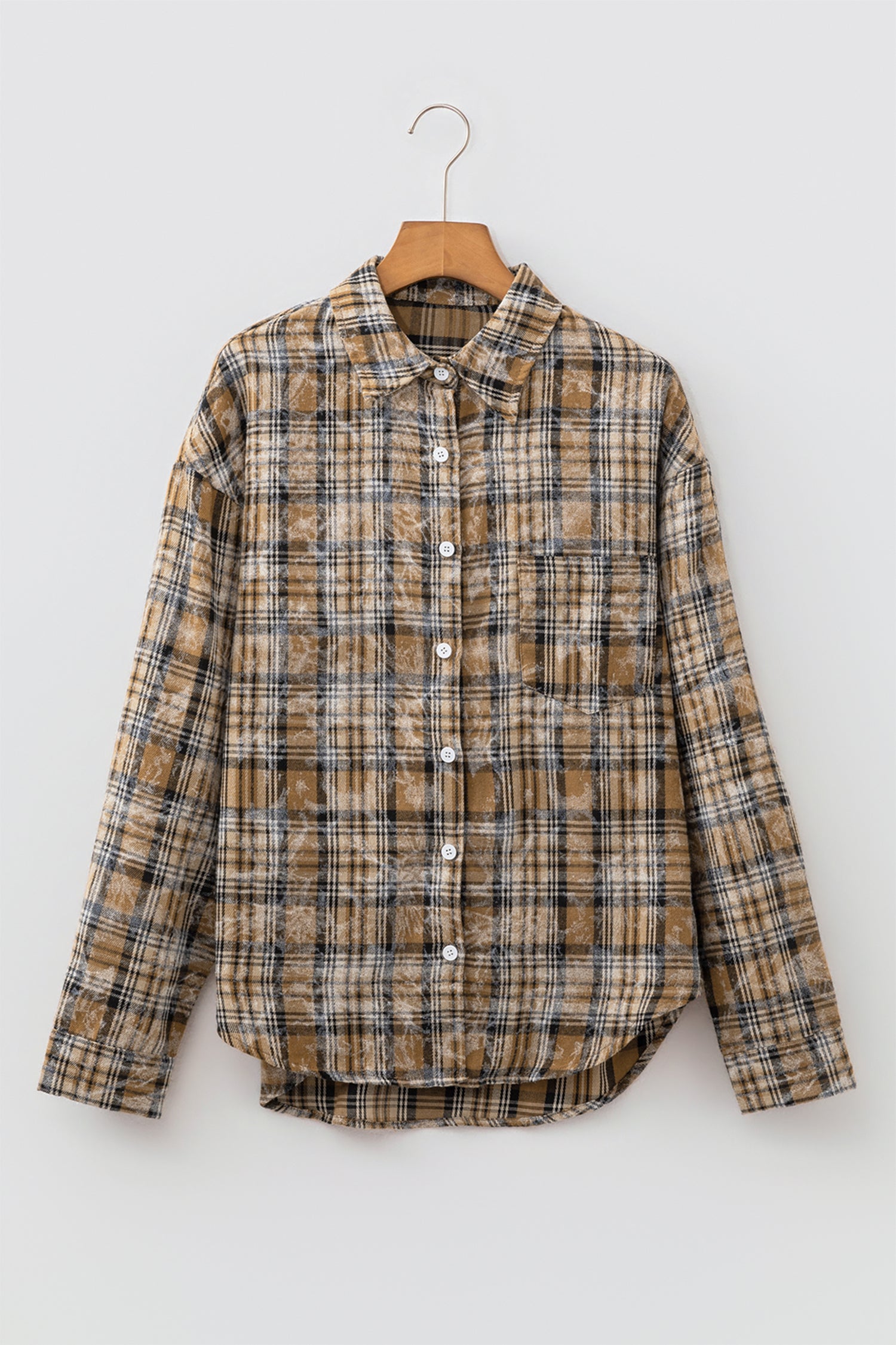 Brown Retro Plaid Long Sleeve Button Down Shirt