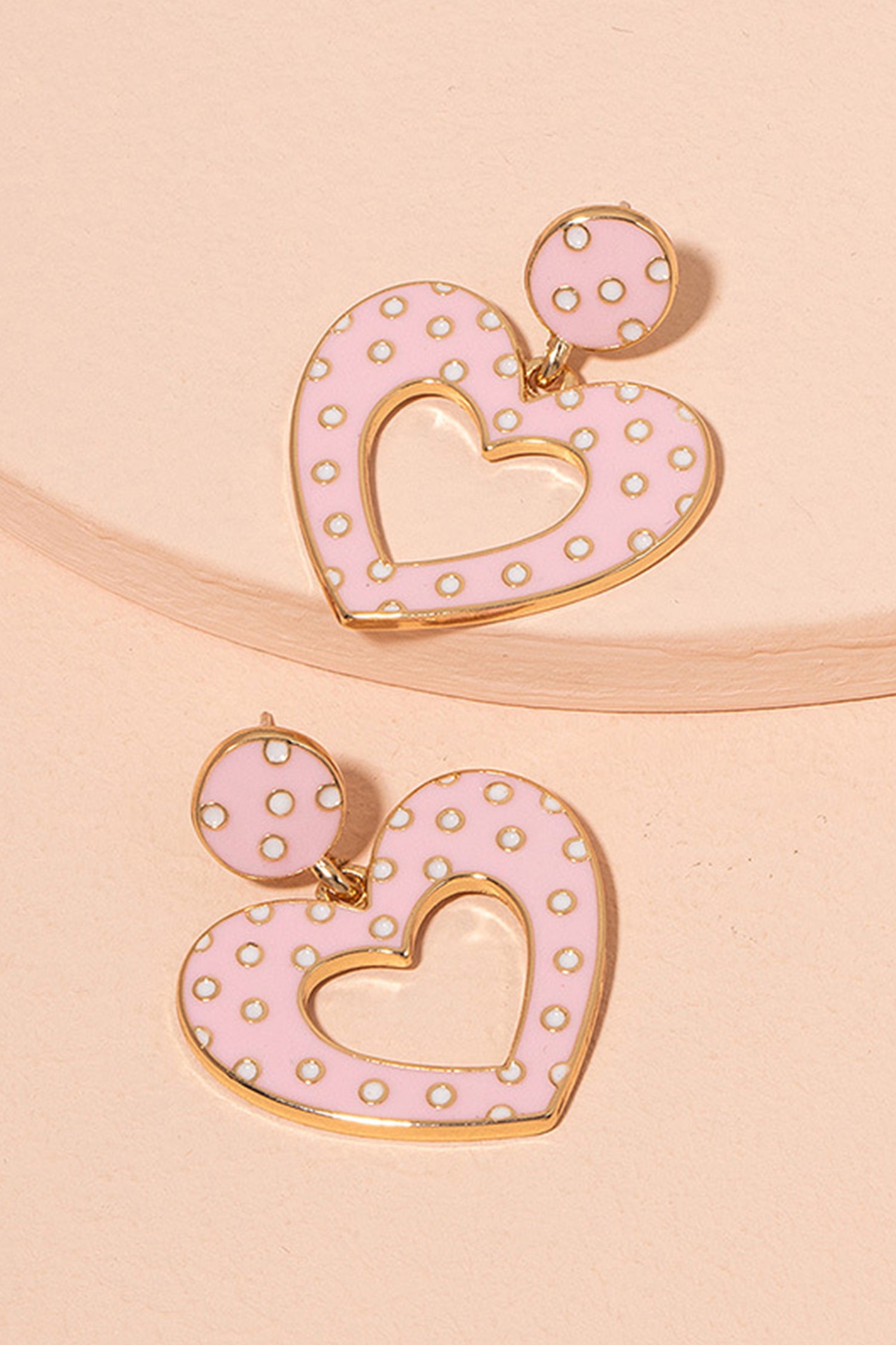 Pink Glaze Heart Polka Dot Stud Earrings