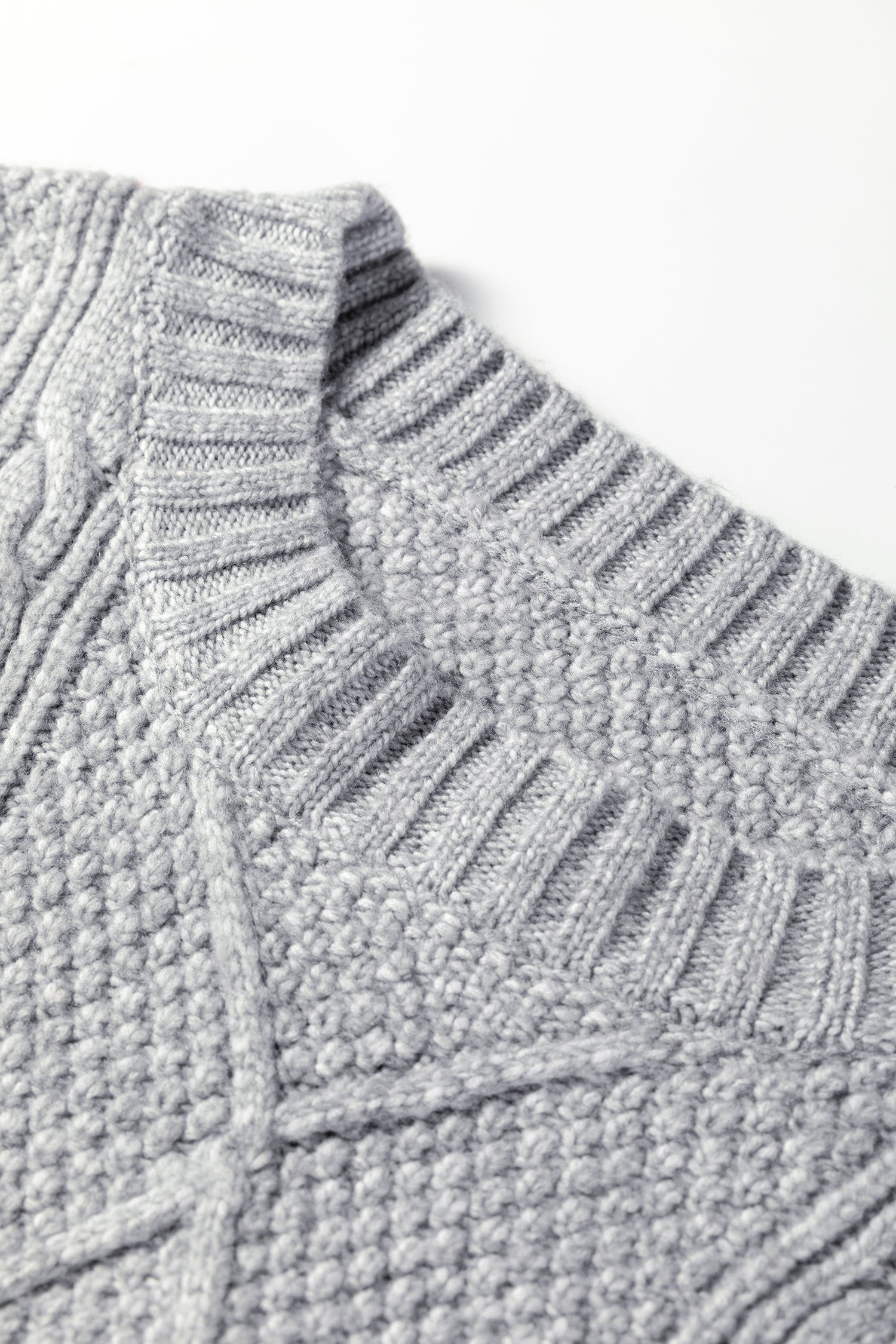 Gray Cable Knit Drop Shoulder Loose Fit Sweater Dress